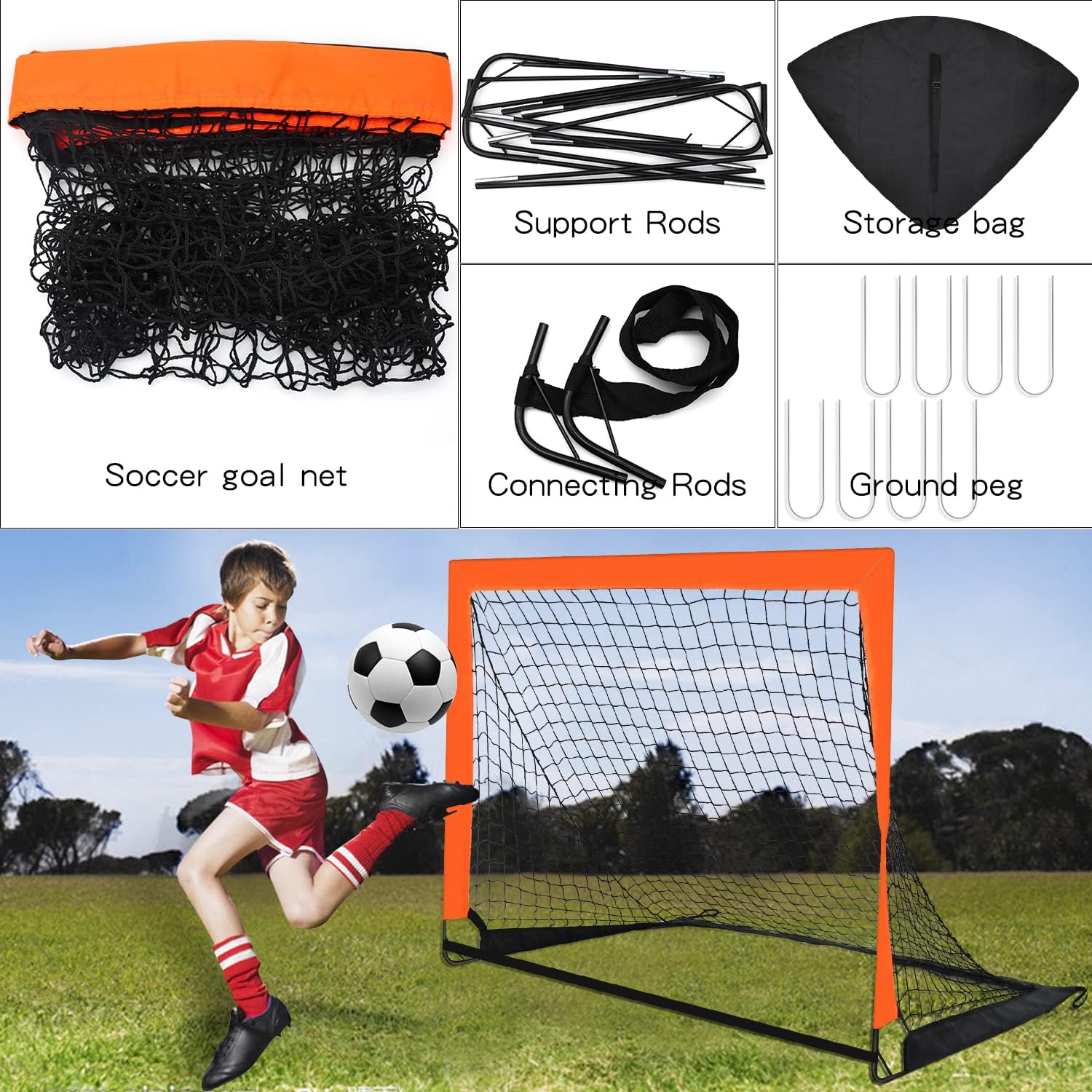 2 Pack 4’ x 3’ Size Portable Kid Soccer Goals for Backyard, Indoor and Outdoor Pop Up Soccer Goals, Orange, Theresduet - Image 3