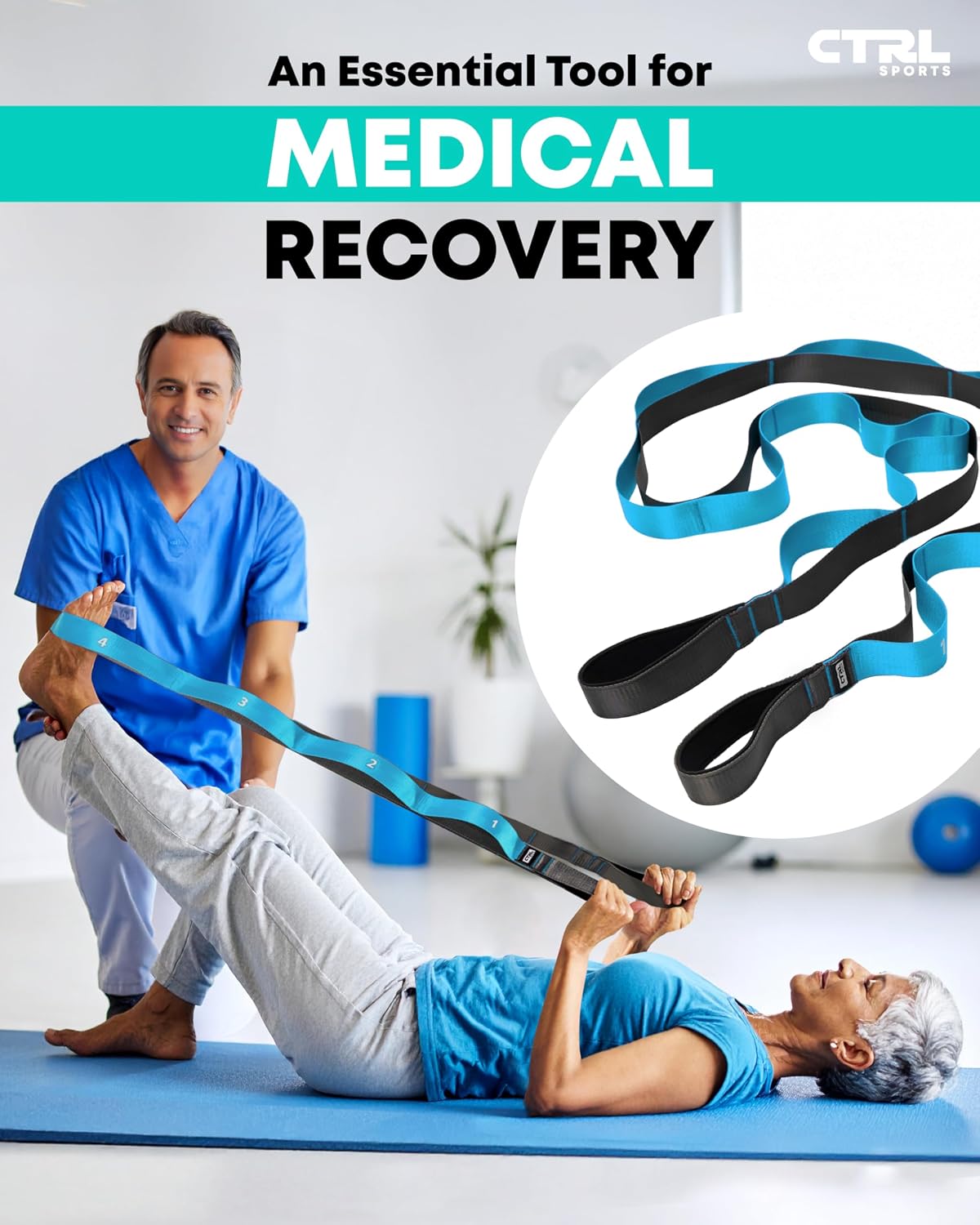 Stretching Strap with Loops - Non Elastic Yoga Strap for Physical Therapy | Video Exercises Included - Stretch bands for Stretching Equipment and Flexibility - Fascia, Hamstring & Leg Stretcher Belt - Image 6
