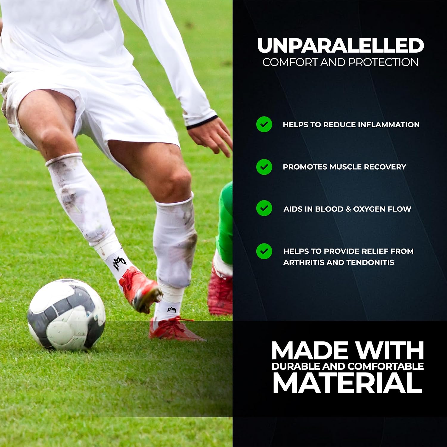 Pre Cut Soccer Sock Sleeves, Companion for Soccer Grip Socks, Securely Holds Shin Guards, Compression Leg Warmer - Image 6