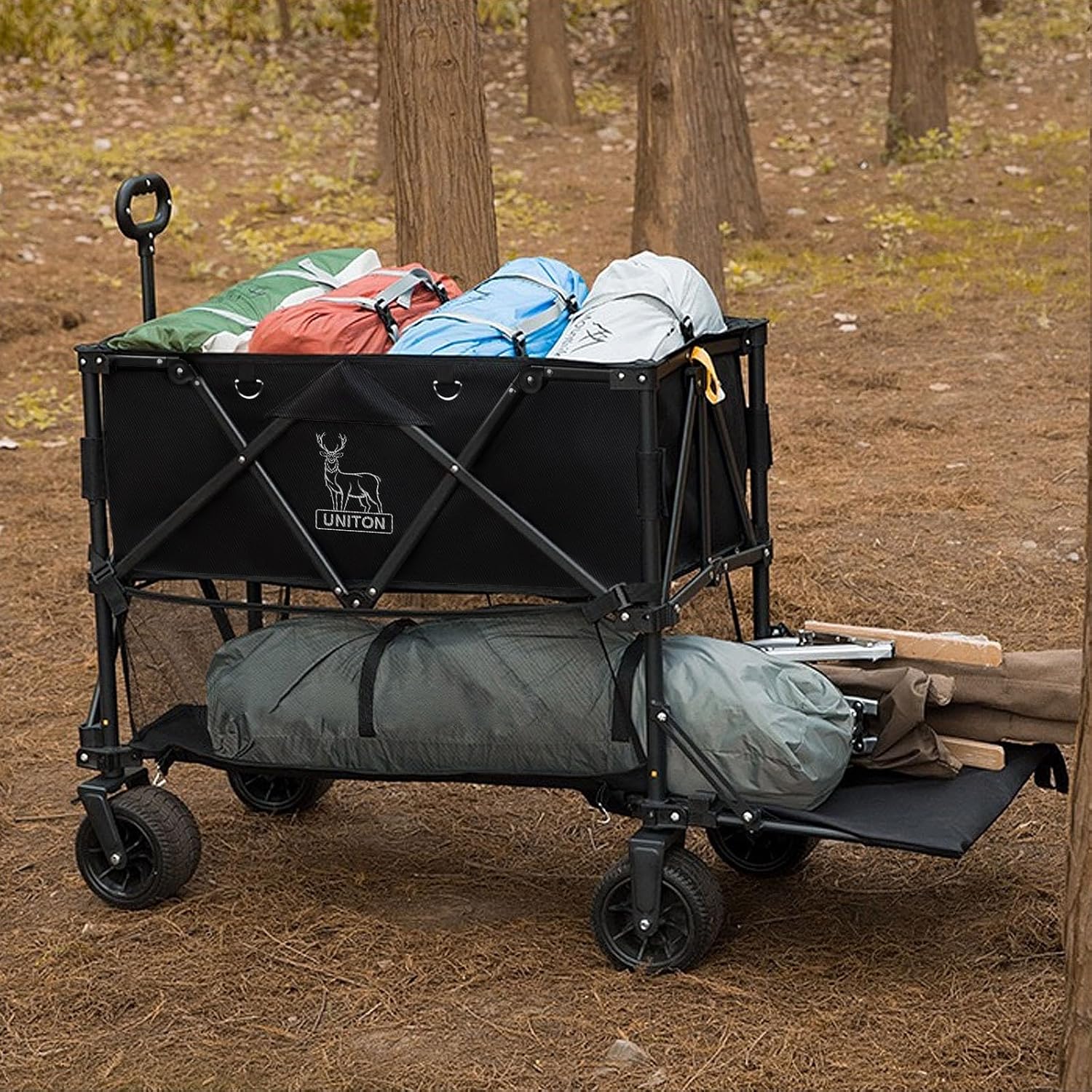 Double Decker Wagon 600lb Capacity & 400L Collapsible Sports Wagon | Big Wheels, 54" Extended, Utility Folding Cart, for Camping Fishing & Outdoor Use - Image 2