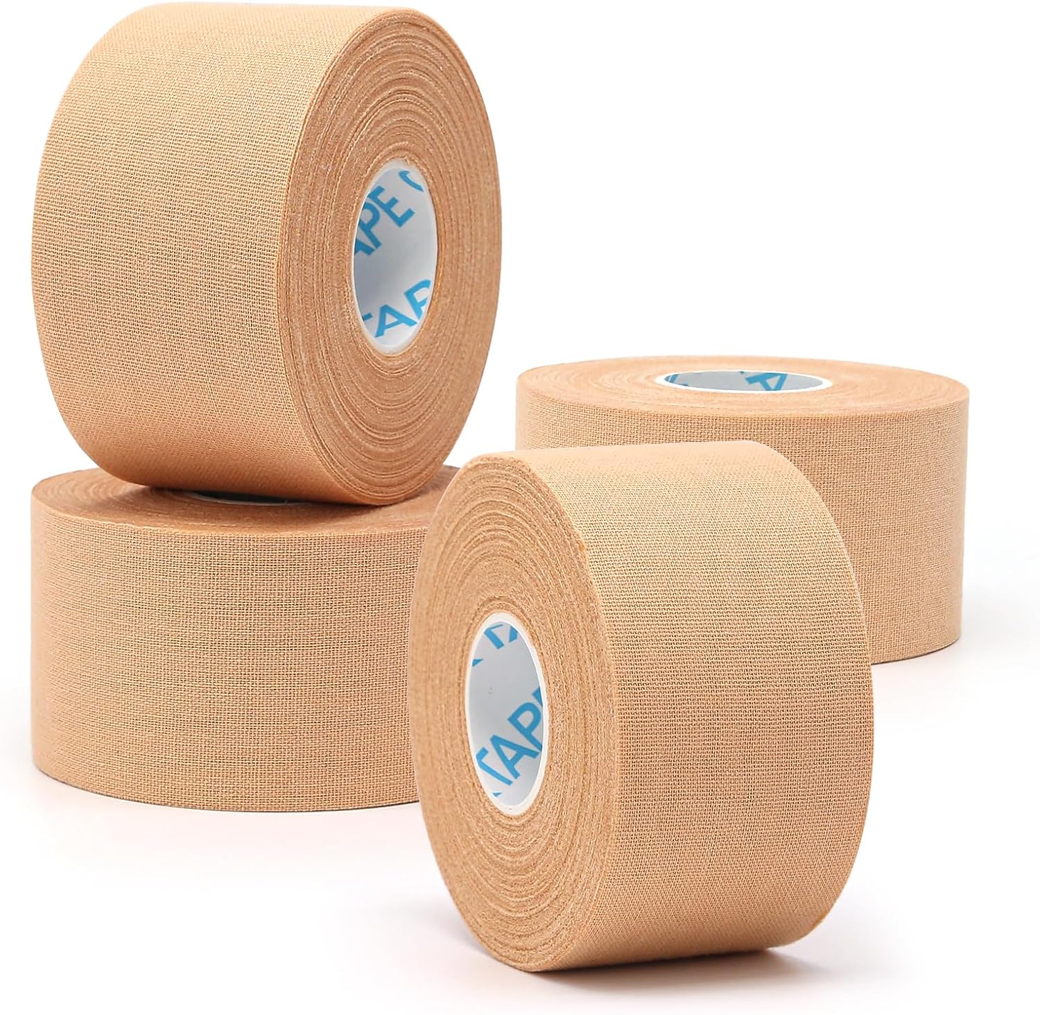 OK TAPE 4 Rolls Athletic Tape, Sports Tape for Injuries, Rigid, Easy Tear | Medical Tape, Wrist Tape, No Sticky Residue, Secure Ankle, Finger, Knee- 1.5inch x 15yards (Beige)