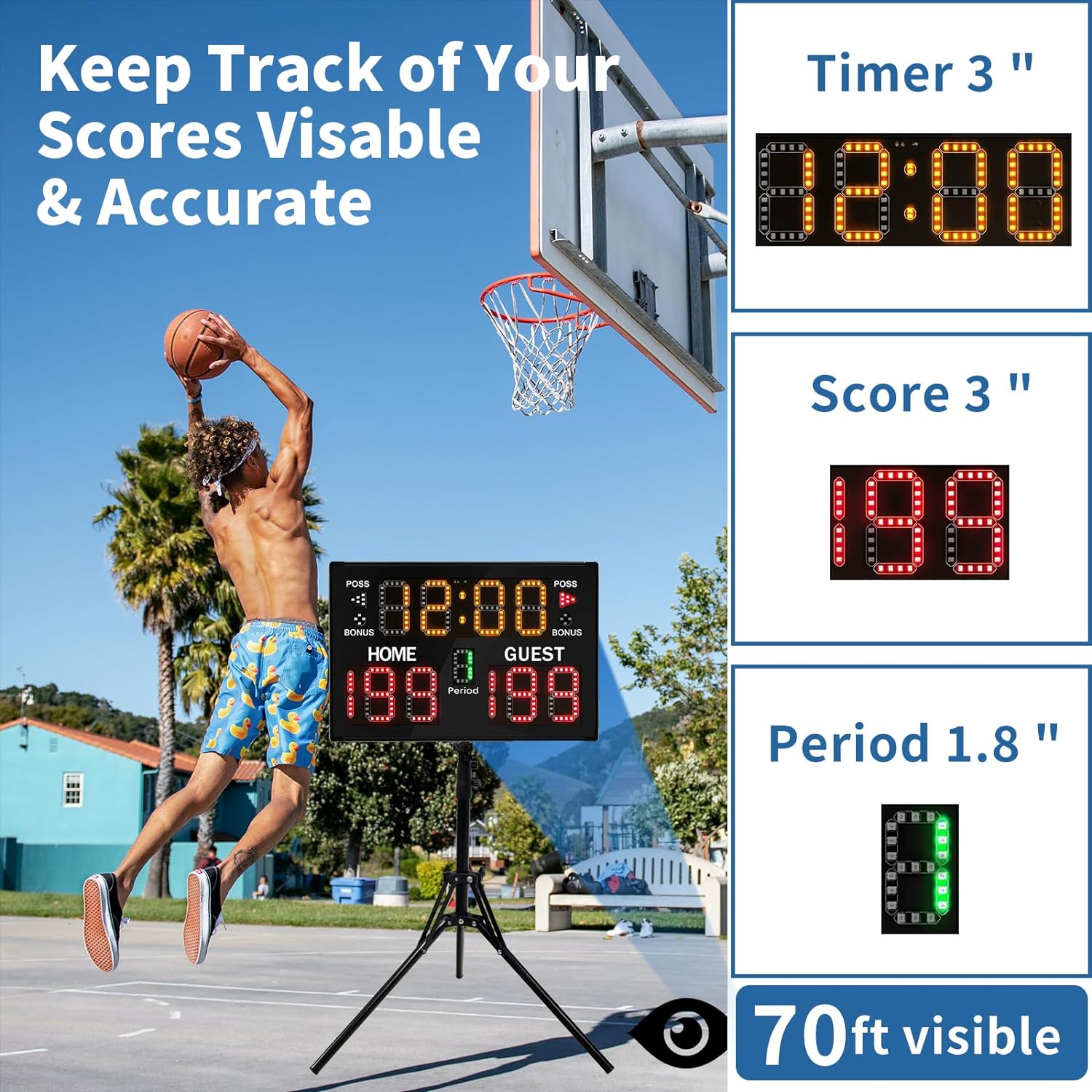 Electronic Basketball Scoreboard with Buzzer, Digital Scoreboard with Remote,Portable Score Keeper Battery Powered Score Board for Sports Games - Image 2