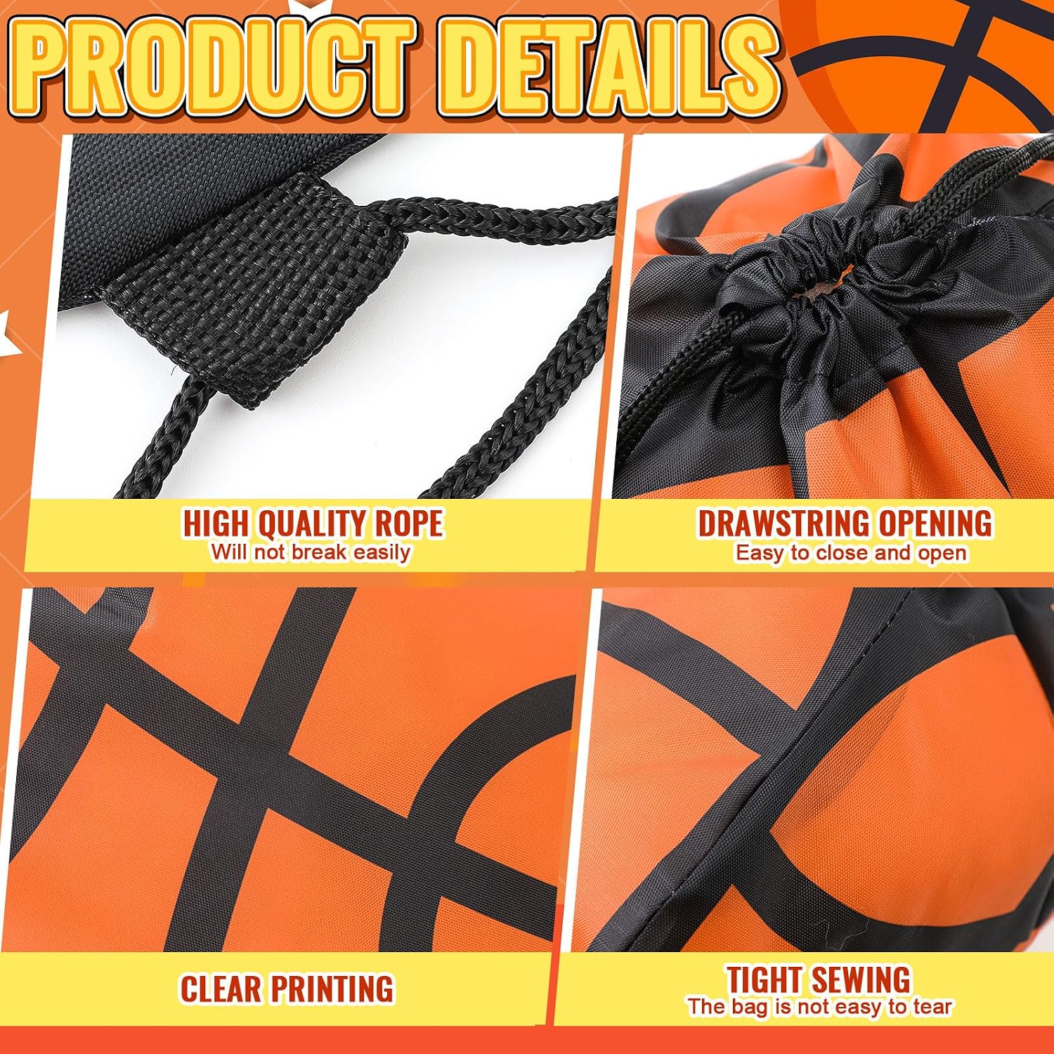 Kacctyen 12 Pcs Basketball Drawstring Bags Basketball Goodie Bags Sports Drawstring Backpack for Sports Party Favors for Girls Boys - Image 3