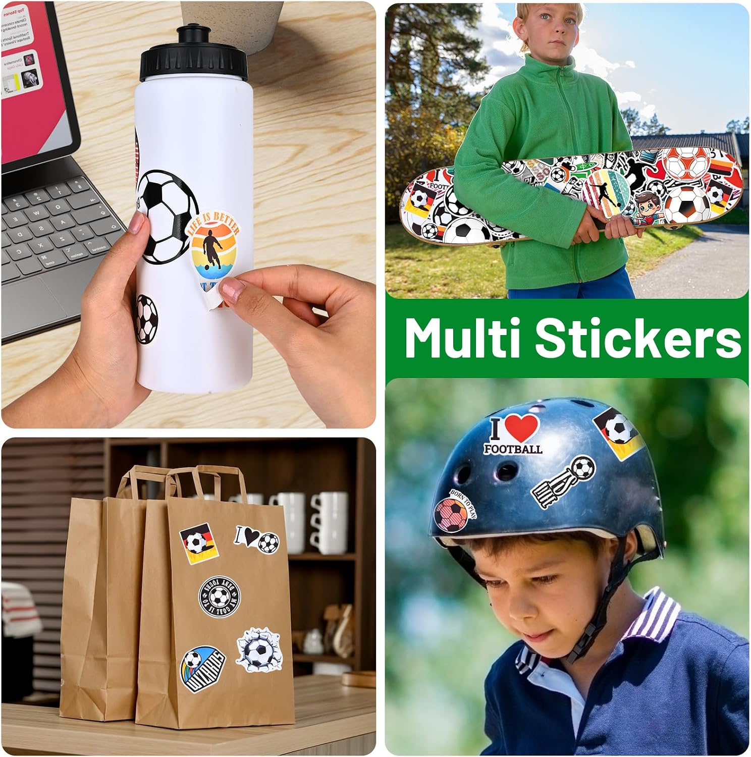 Soccer Party Favors, 12 Pack Water Bottles, 300 Stickers | 12 Soccer-Pattern Bottles, 300 Themed Stickers, BPA-Free 20 oz Design, Leak-Proof Lids, Ideal for Teams and Parties - Image 4