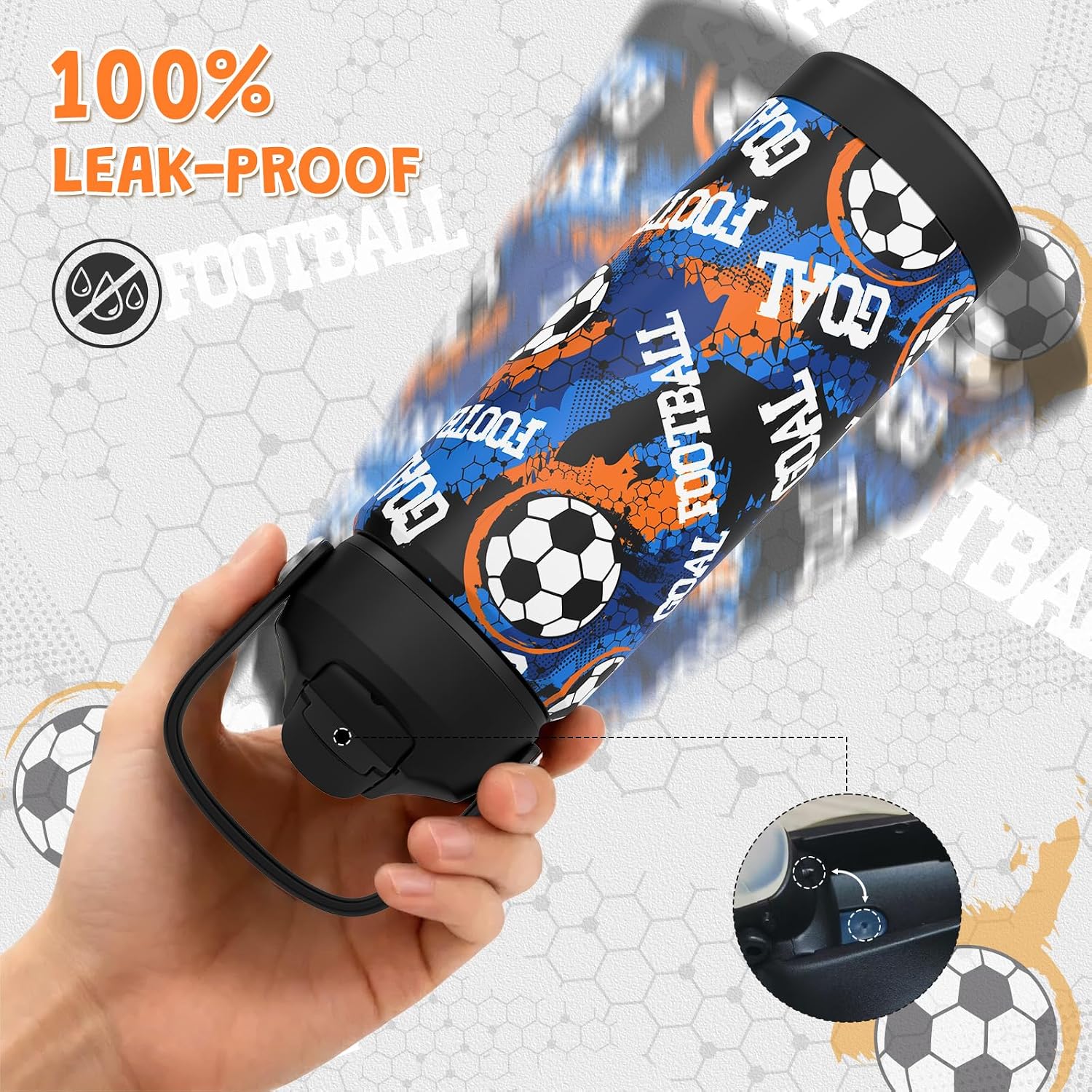 Boys Soccer Water Bottle for School,Kids 18 oz Insulated Stainless Steel Cup with Straw, Double-Wall Vacuum Leakproof - Image 5