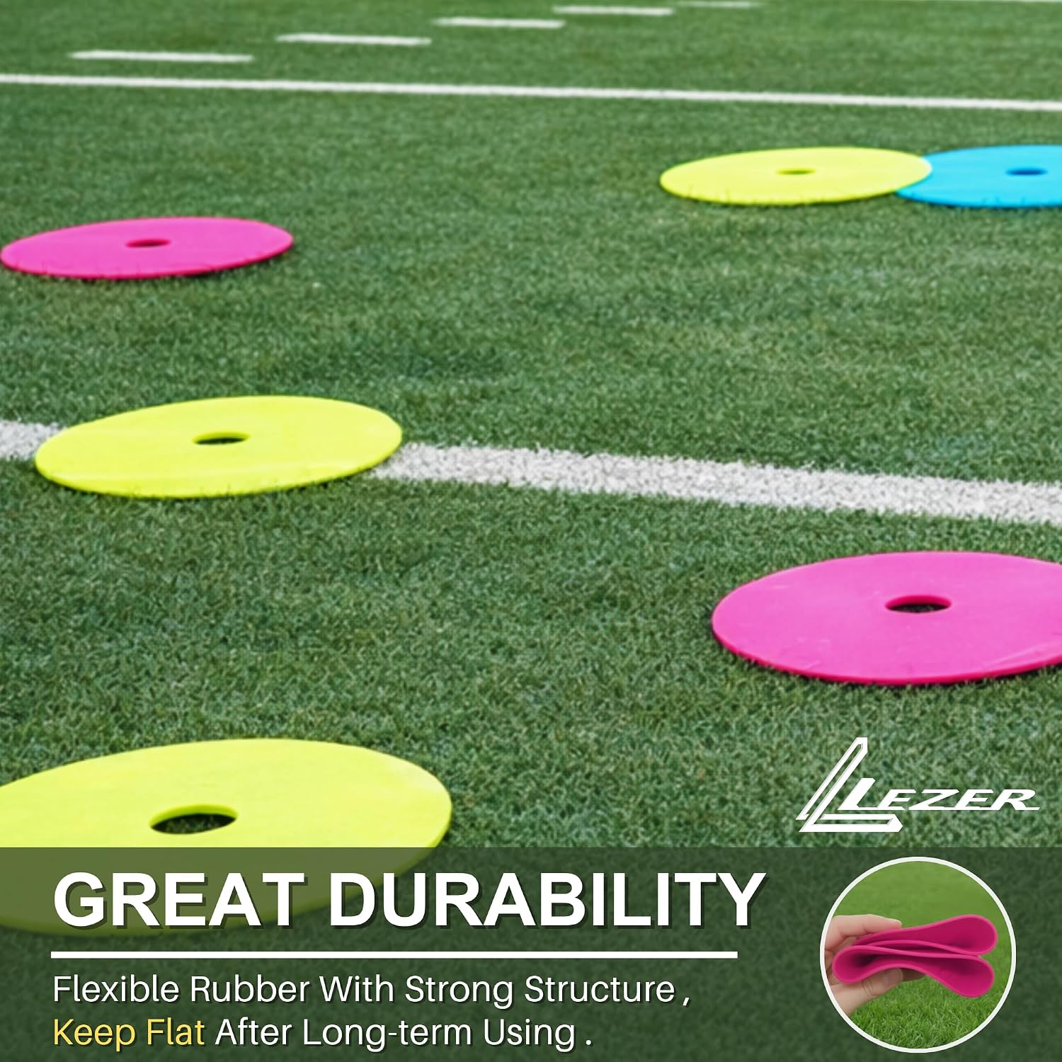 LEZER 6 Inch 8 Inch Flat Cones, Spot Markers, Soccer Cones, Field Court Markers, Sit Spots, Flat Discs, Soccer Training Equipment, Agility Practice, Football, Made in Taiwan - Image 5