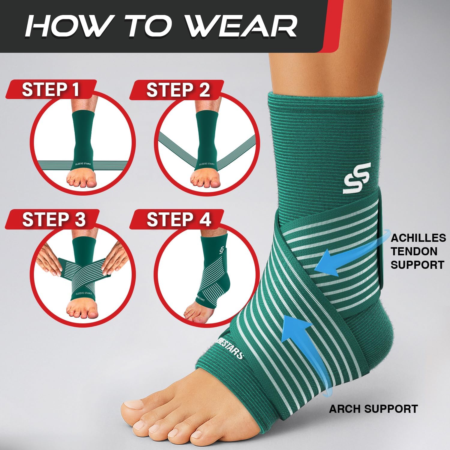 Sleeve Stars Ankle Brace for Women & Men, Ankle Wrap for Sprain, Compression Sleeve for Plantar Fasciitis Relief, Easy Customizable Support: w/ Removable Strap (Single/M:10"-12"/Turquoise) - Image 7