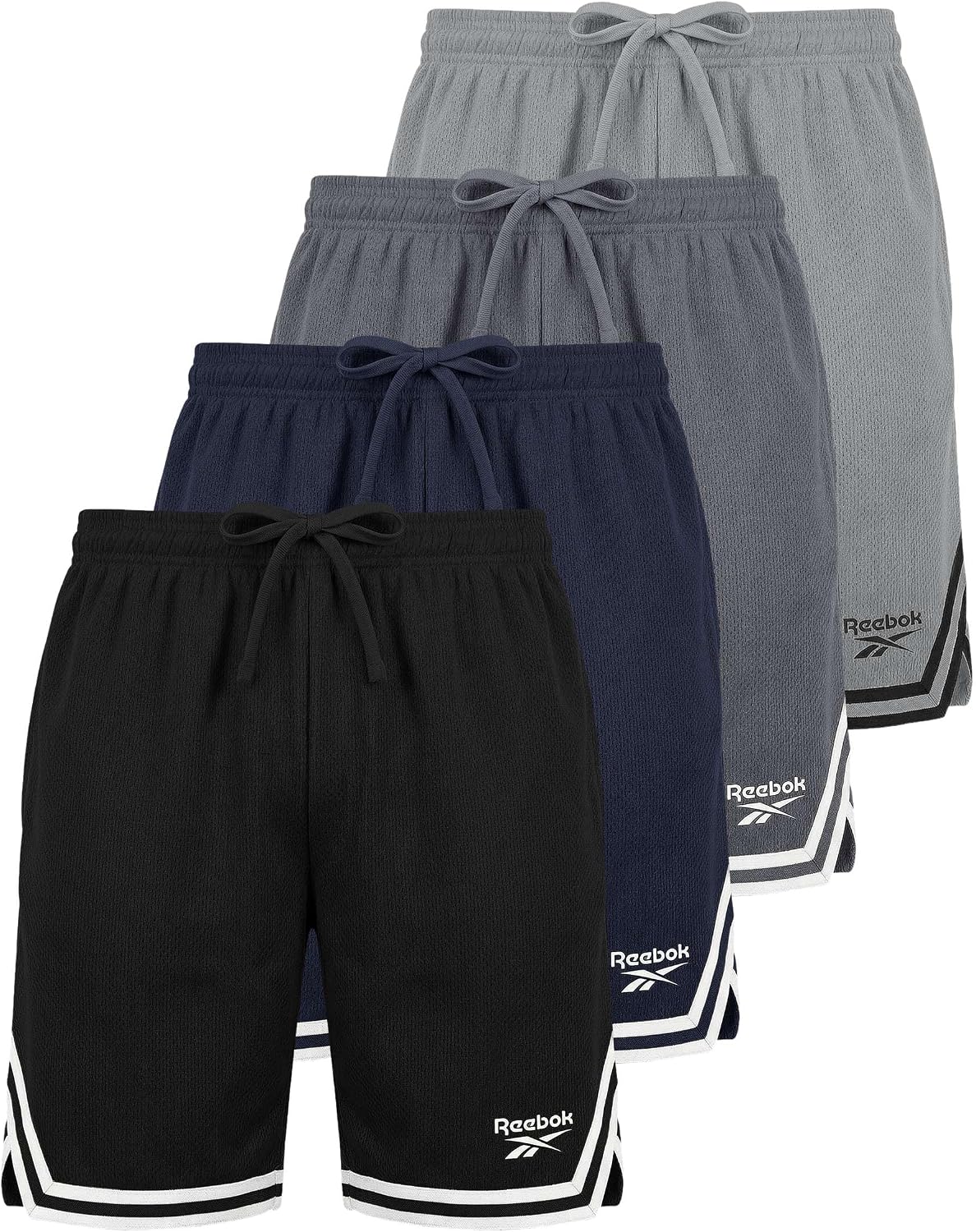 Reebok 4 Pack Boys' Mesh Athletic Shorts Kids Basketball Running Pockets | Available In Sizes 6 To 16, Teen, Youth, Soccer, Baseball, Football, Tennis, Gym, Quick Dry, Breathable, Drawstring