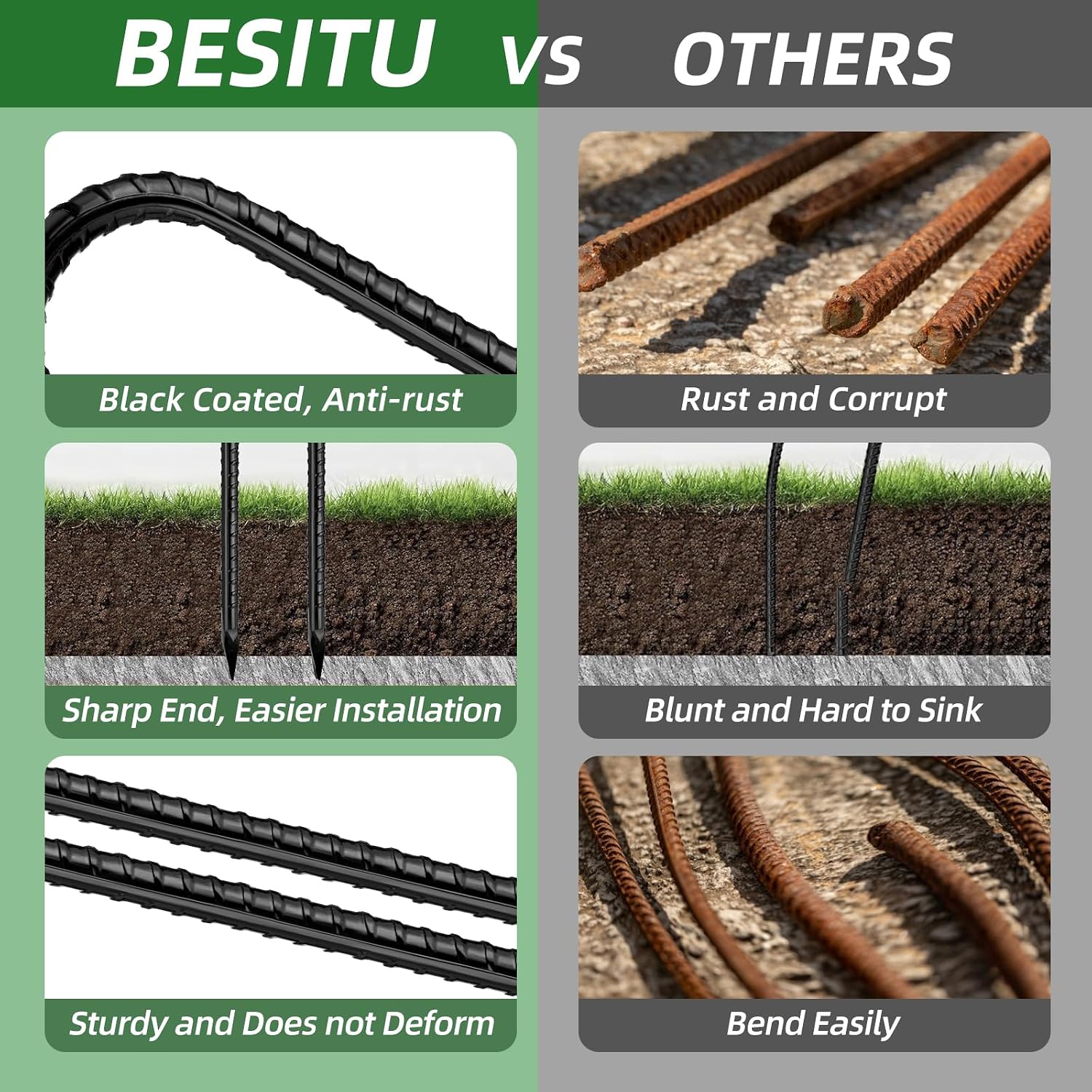 Besitu 12 Inch Rebar Stakes J Hook Ground Stakes 16-Pack Heavy Duty Galvanized Chain Link Fence Stakes Metal Tent Stakes for Outdoor Lawn Decorations Inflatables Canopy Swing Set - Image 4