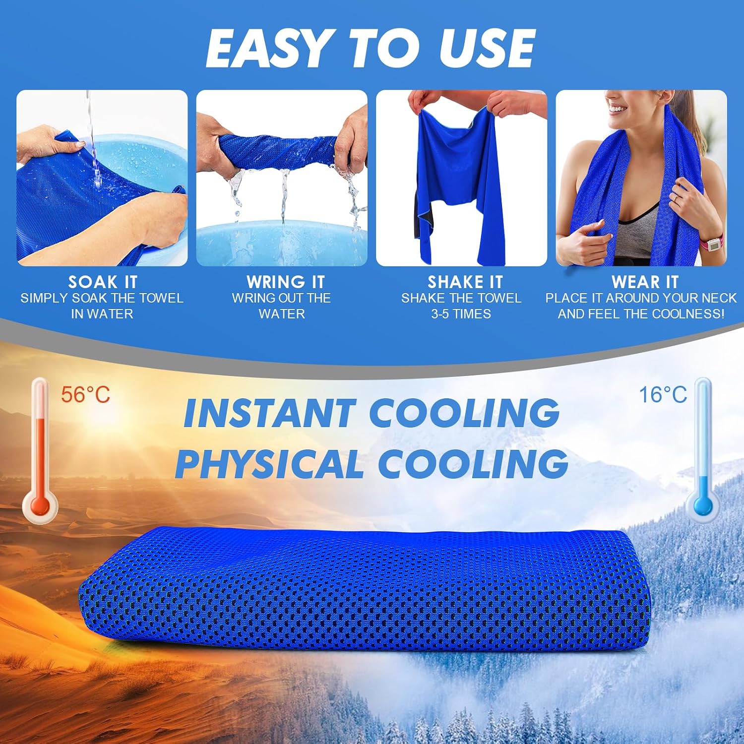 CSITE 4 Pack Cooling Towels (47"x12") for Neck and Face, Ice Towel for Hot Weather, Soft Breathable Chilly Gym Towels, Microfiber Towel for Work Out, Yoga, Running, Camping & More Activities - Image 2