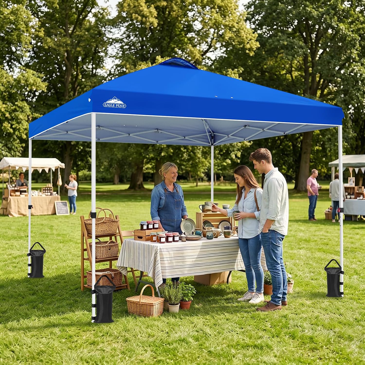EAGLE PEAK 10x10 Pop Up Canopy Tent Easy Up Canopy Outdoor, Blue | Patented PeakPush™ Center Lock, 1 Person Setup Portable Pop Up Tent, Beach, Markets, Camping Sport Events, Wheeled Carry Bag - Image 5