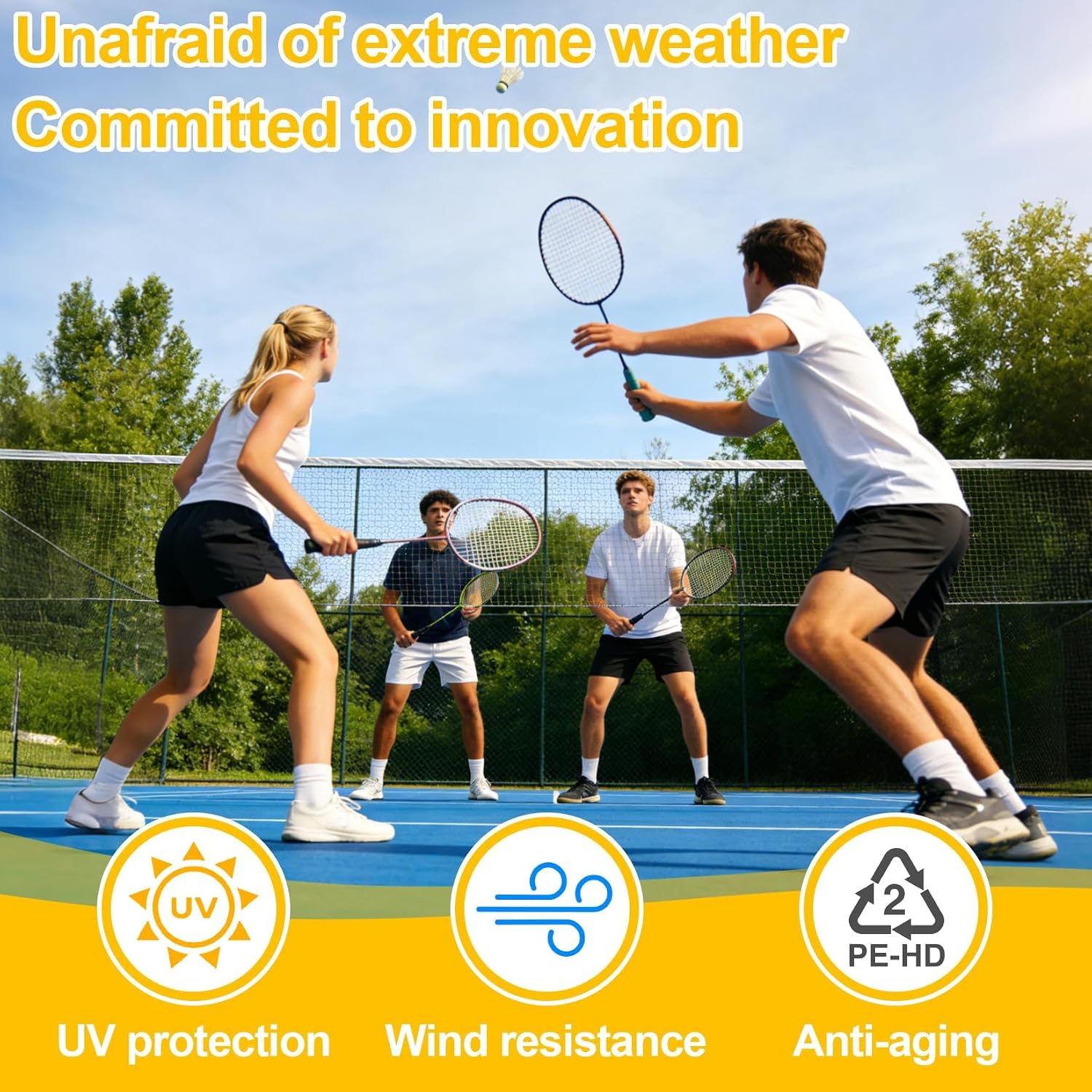 RAINFLOW Badminton Net Replacement - 20FT x 2.5FT PE Mesh Sports Net Only | Reinforced Steel Cable & 4 Tie Ropes, Portable Outdoor Indoor Net for Backyard Badminton, Volleyball & Pickleball Games - Image 9