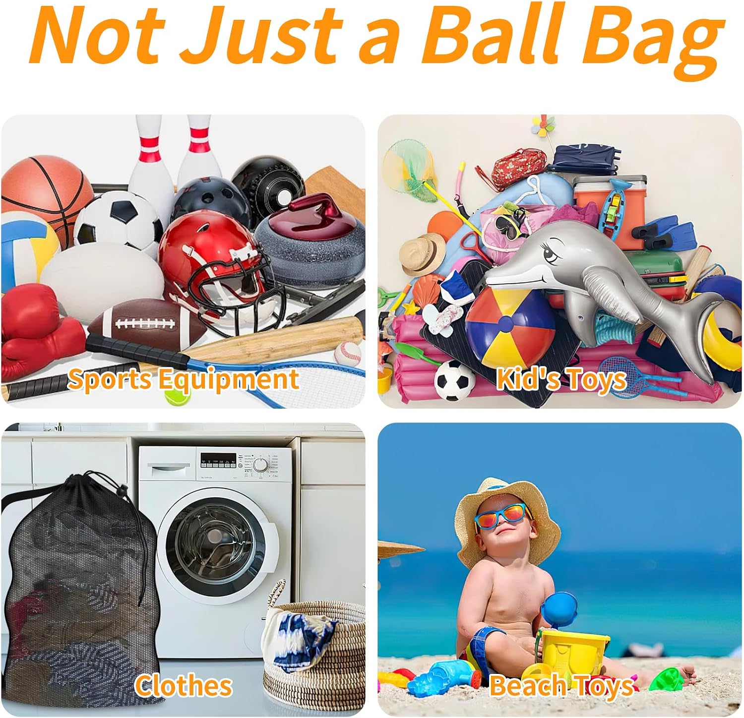 Extra Large Mesh Ball Bag, Heavy Duty 40"x30" Hold 10-12 Soccer Basketball | Drawstring & Adjustable Shoulder Strap, Breathable Sports Equipment Sack for Coaches, Team, Swimming Gear, Volleyball - Image 6