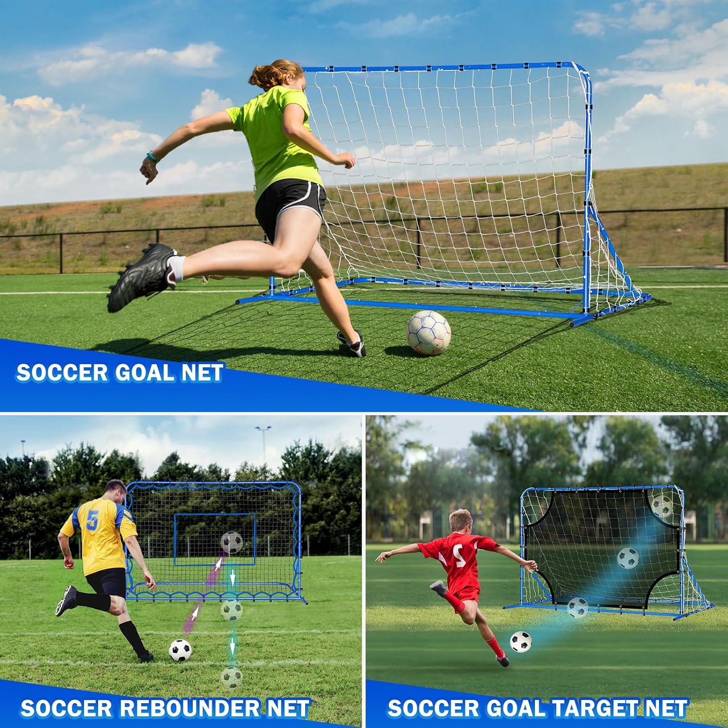 Soccer Baseball Rebounder Soccer Goal Net, Volleyball Rebound Pitchback Net | Quick Switch Angle Soccer Softball Training for Ball Control, Passing, Bounce Back Practice, Easy Setup Lacrosse Soccer Gifts - Image 4