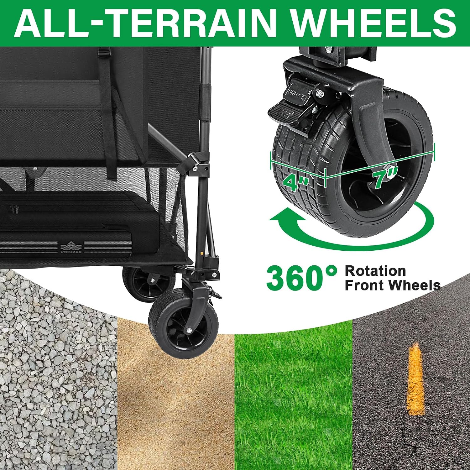 Double Decker Wagon 600lb Capacity & 400L Collapsible Sports Wagon | Big Wheels, 54" Extended, Utility Folding Cart, for Camping Fishing & Outdoor Use - Image 4