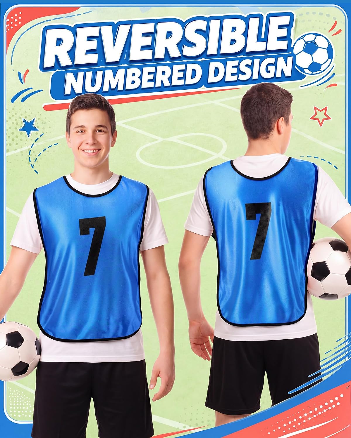 Yahenda 24 Pcs Sports Pinnies Soccer Scrimmage Practice Vests Numbered Soccer Team Pennies with Belt for Adult - Image 2