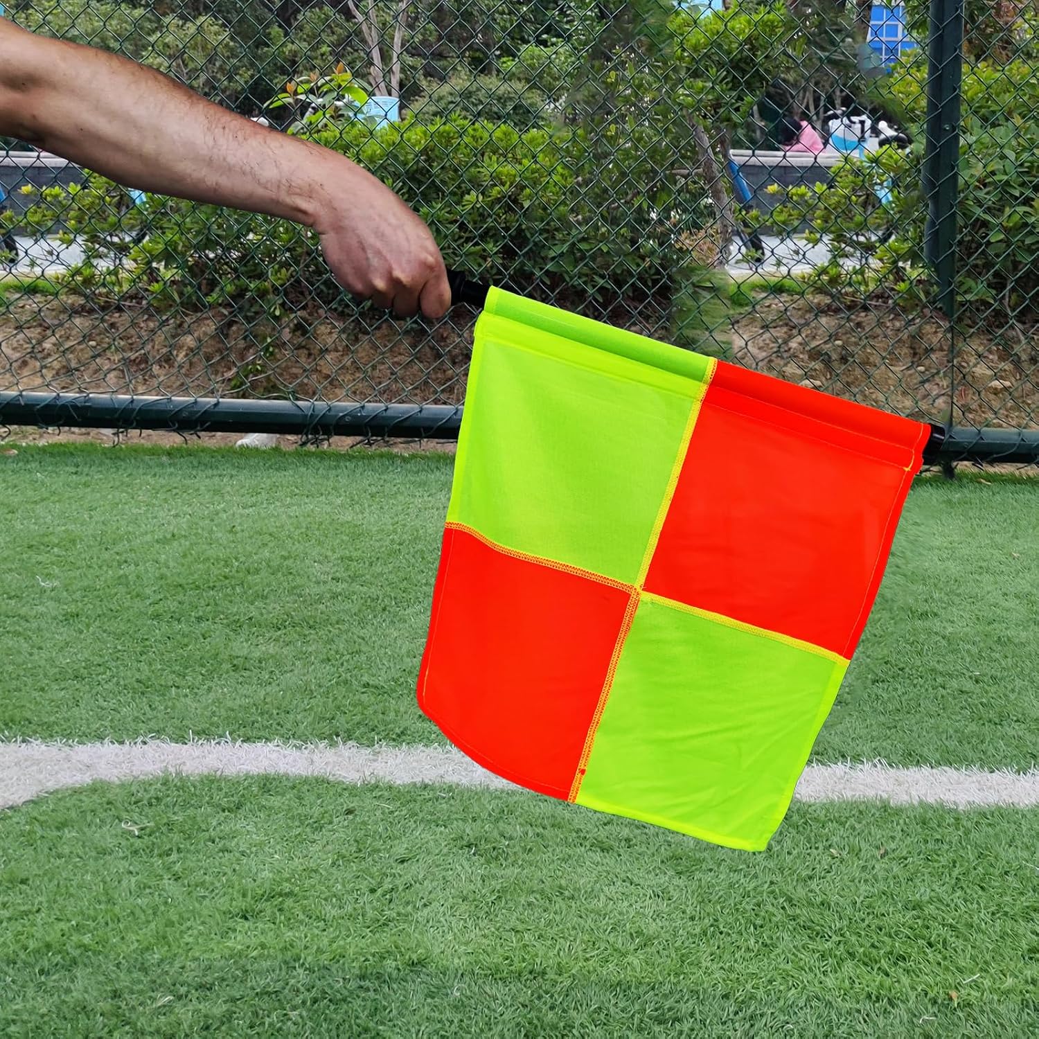 2PCS JAYO Professional Soccer Referee Flag for Official Events, Linesman Flag With PU Zipped Carrying Bag, Waterproof, Yellow and Orange Checkered Design - Image 2