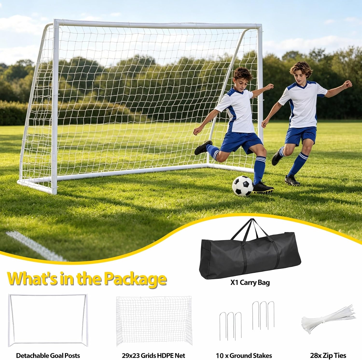 ZENY 10X6.5ft Portable Soccer Goal, Indoor Outdoor Backyard Training Goal | PVC Frame Goal, All Weather Net, Easy Assembly, Soccer Practice Equipment for Youth Adults - Image 7
