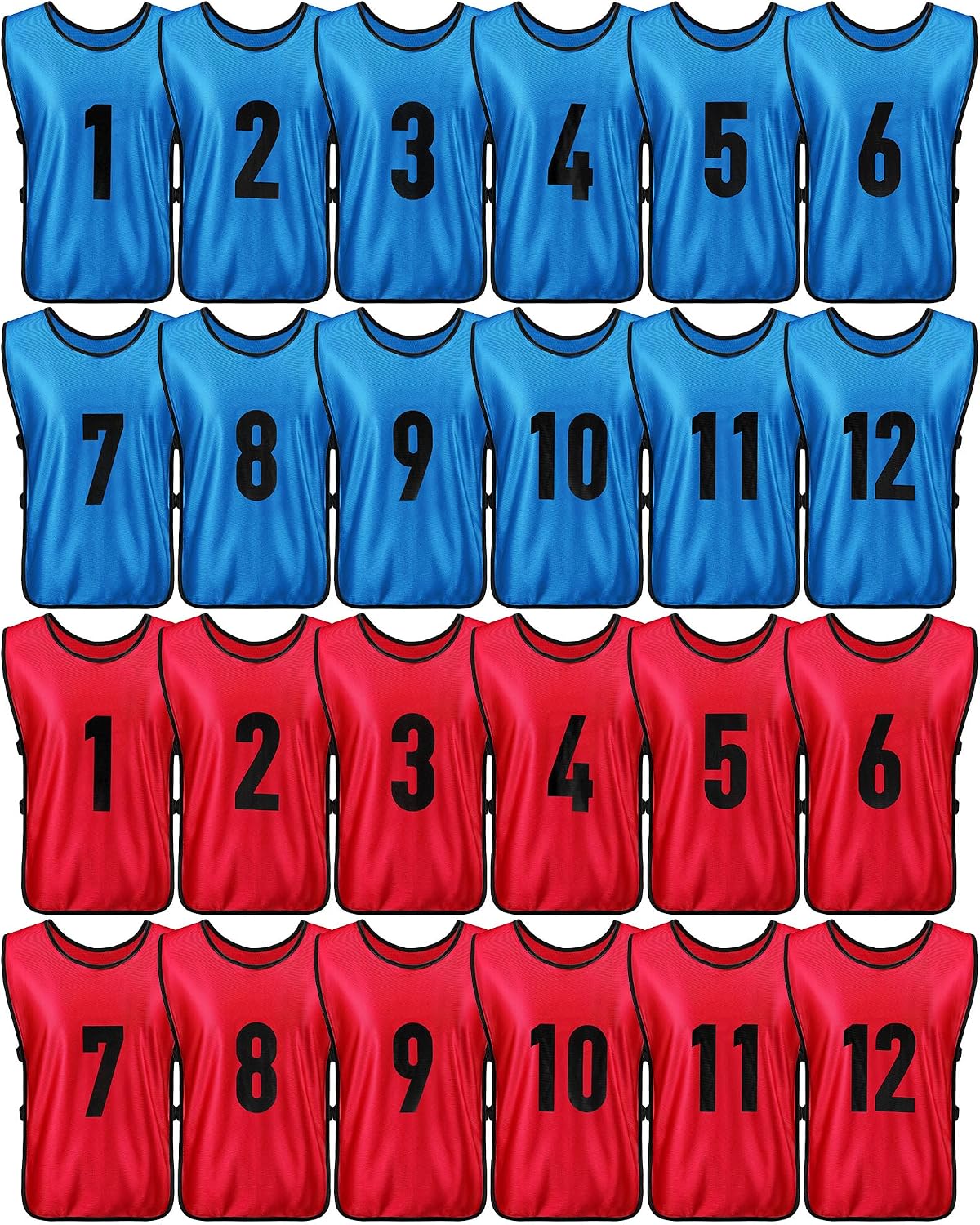 Yahenda 24 Pcs Sports Pinnies Soccer Scrimmage Practice Vests Numbered Soccer Team Pennies with Belt for Adult