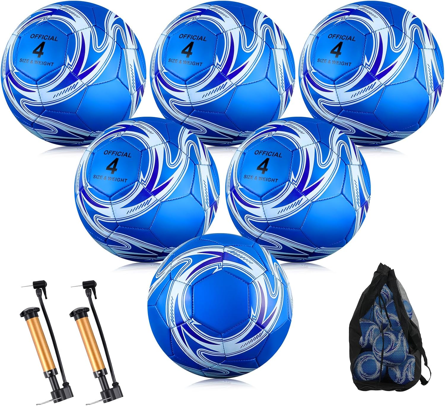 Realspring 6 Pcs Soccer Balls Bulk Official Size 3 4 5 with Pump Needle Storage Bag Soccer Balls for Youth Outdoor Training Practice Game Sport Gift Back to School