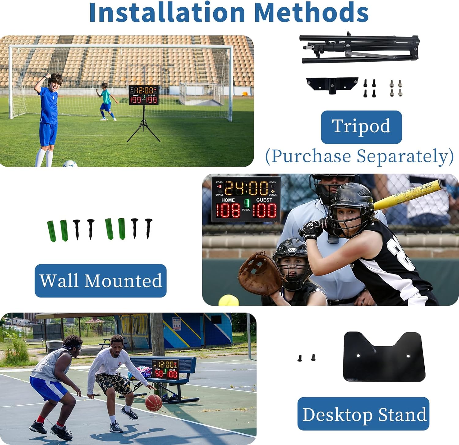 Electronic Basketball Scoreboard with Buzzer, Digital Scoreboard with Remote,Portable Score Keeper Battery Powered Score Board for Sports Games - Image 6