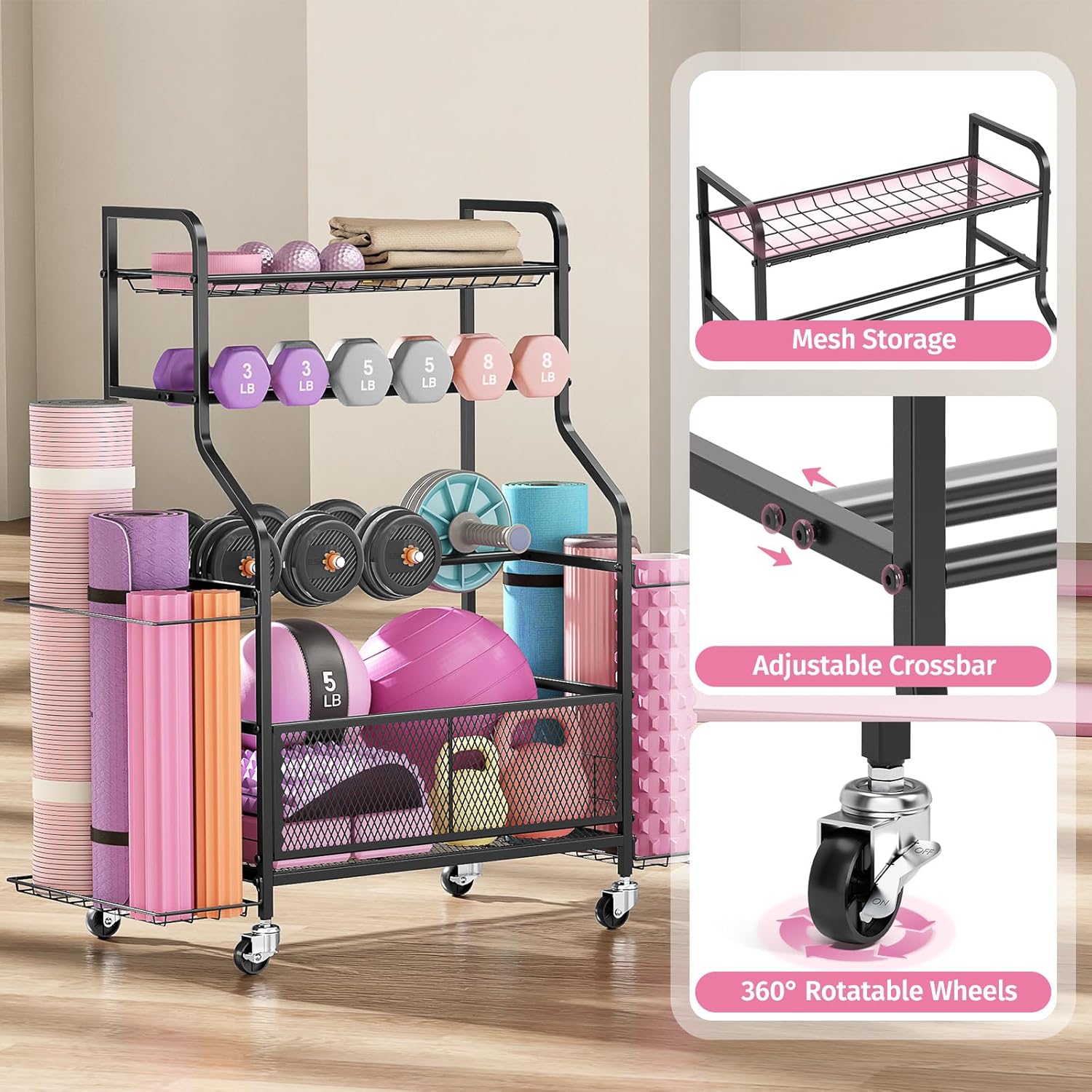 APEXCHASER Dumbbell Rack, Rolling Weight Rack for Home Gym | Heavy-Duty Steel, Rolling Wheels, Dumbbell Rack, Weight Storage, Kettlebells, Fitness Equipment, Home Gym, Space-Saving - Image 2