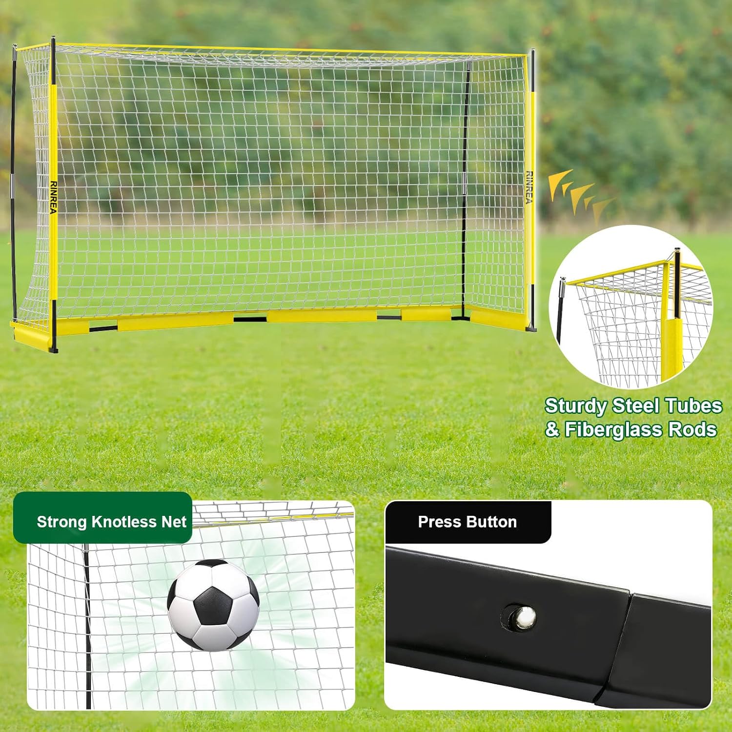 Portable Soccer Goal, Soccer Nets for Backyard with Agility Ladder | 12x6FT/14x7FT, Quick Setup & Disassemble, Stability & Durability, Team & Goalie Training, Carry Bag, Ground Nails - Image 3