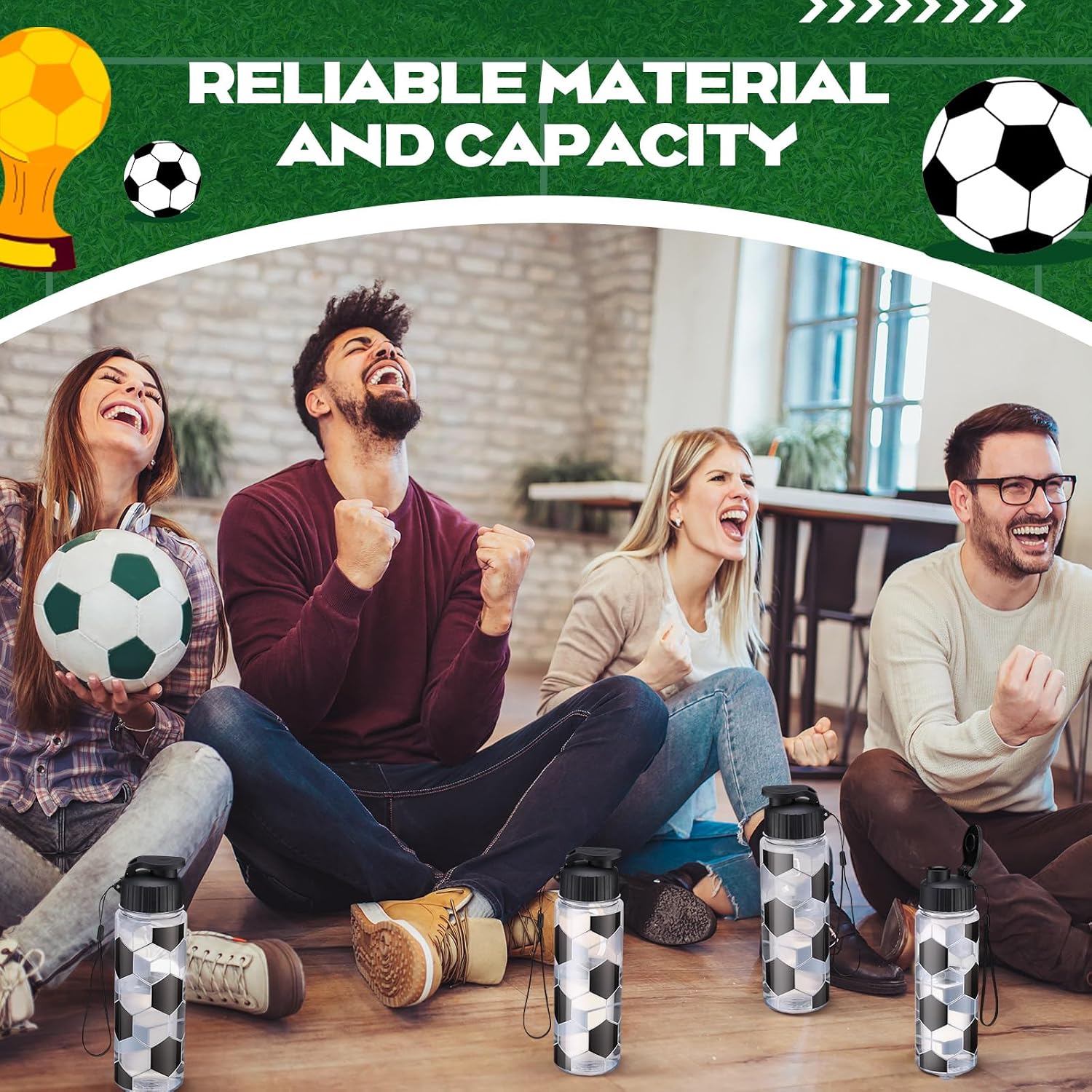 Mifoci 20 Pieces Sports Water Bottle Bulk 17 oz Reusable Plastic Biking Water Bottle Tumbler Adults Reusable Large Bottles with Leak Proof Flip Top for Party Outdoor (Soccer,Black and White) - Image 4