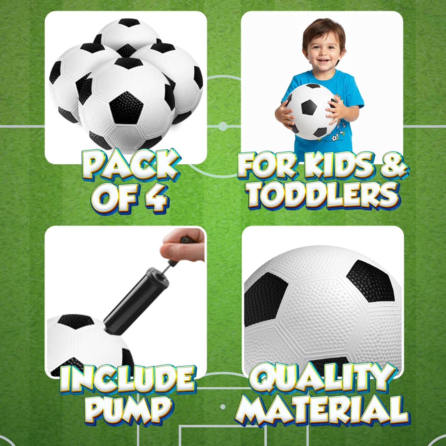 Size 3 Soccer Balls for Toddlers & Kids (4 Pack) - PVC Youth Soccer Balls - Small Beginner Sports & Practice Playground Balls for Backyard, Recess, School, Indoor or Outdoor with Pump - Image 2