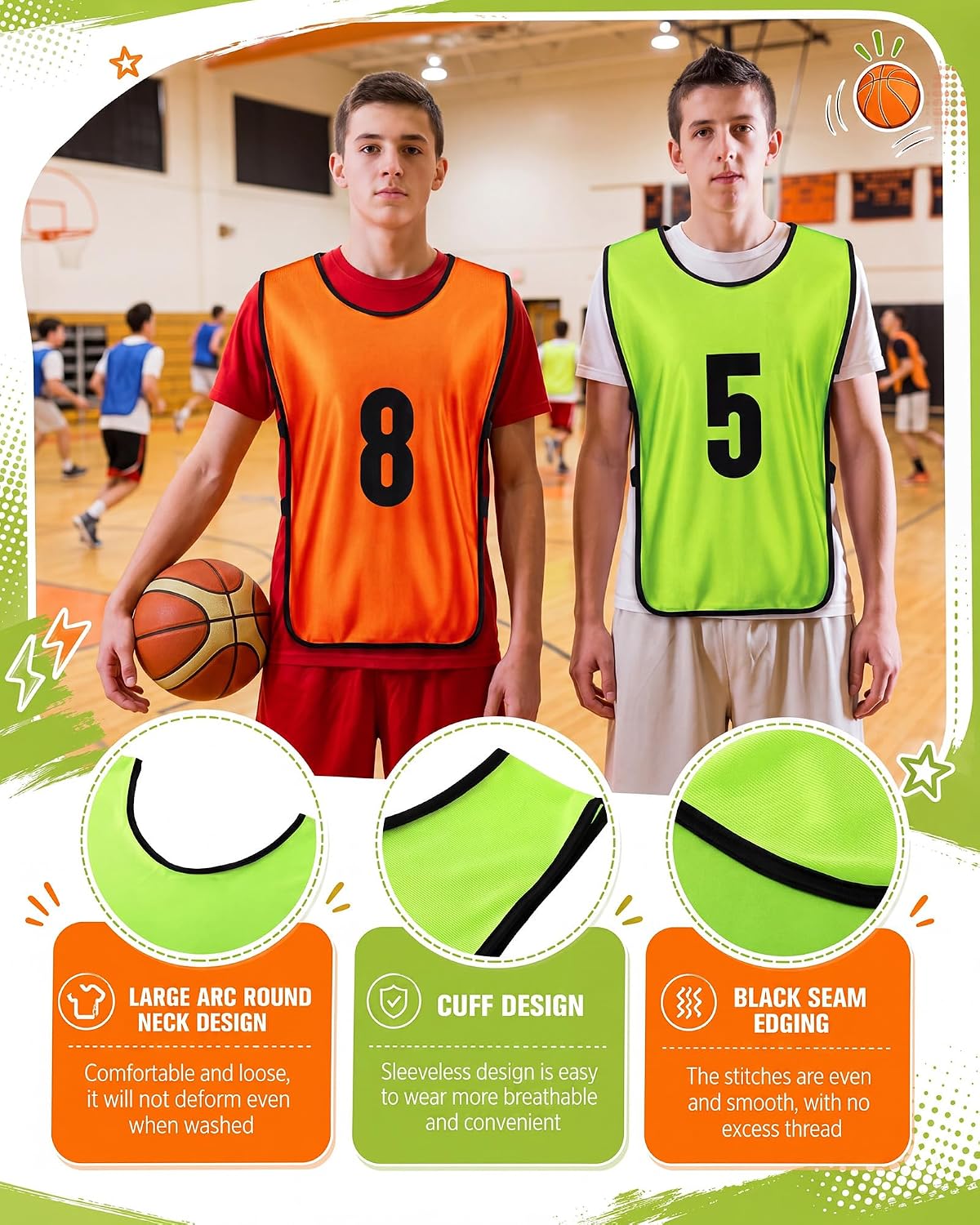 Yahenda 24 Pcs Sports Pinnies Soccer Scrimmage Practice Vests Numbered Soccer Team Pennies with Belt for Adult - Image 4