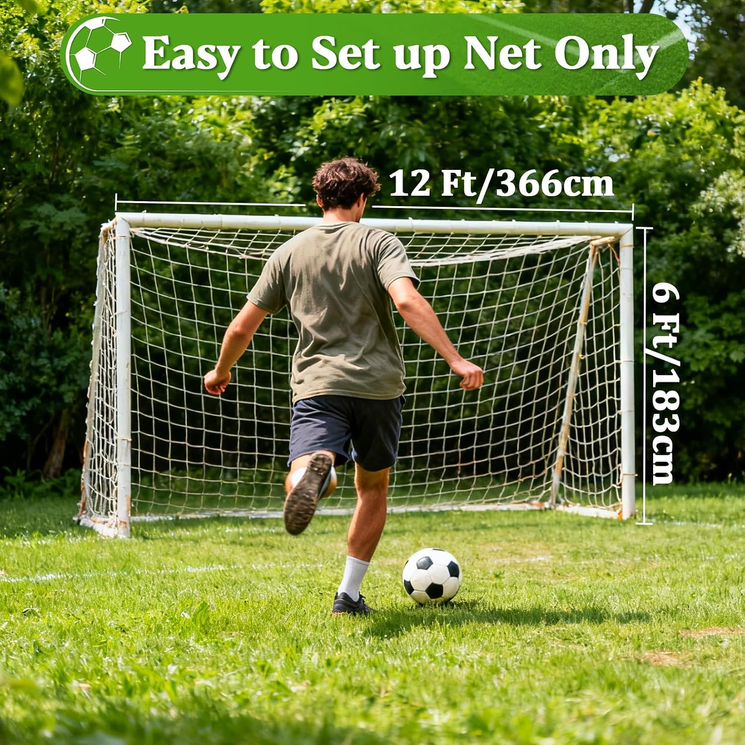 RAINFLOW Soccer Goal Net Replacement - 12x6 Ft Football Net for Youth Adult | Kids Football Training Sports ,Economy Replacement Soccer Nets for Backyards, Schools, Beaches (Include 15 Adhesive Straps) - Image 3