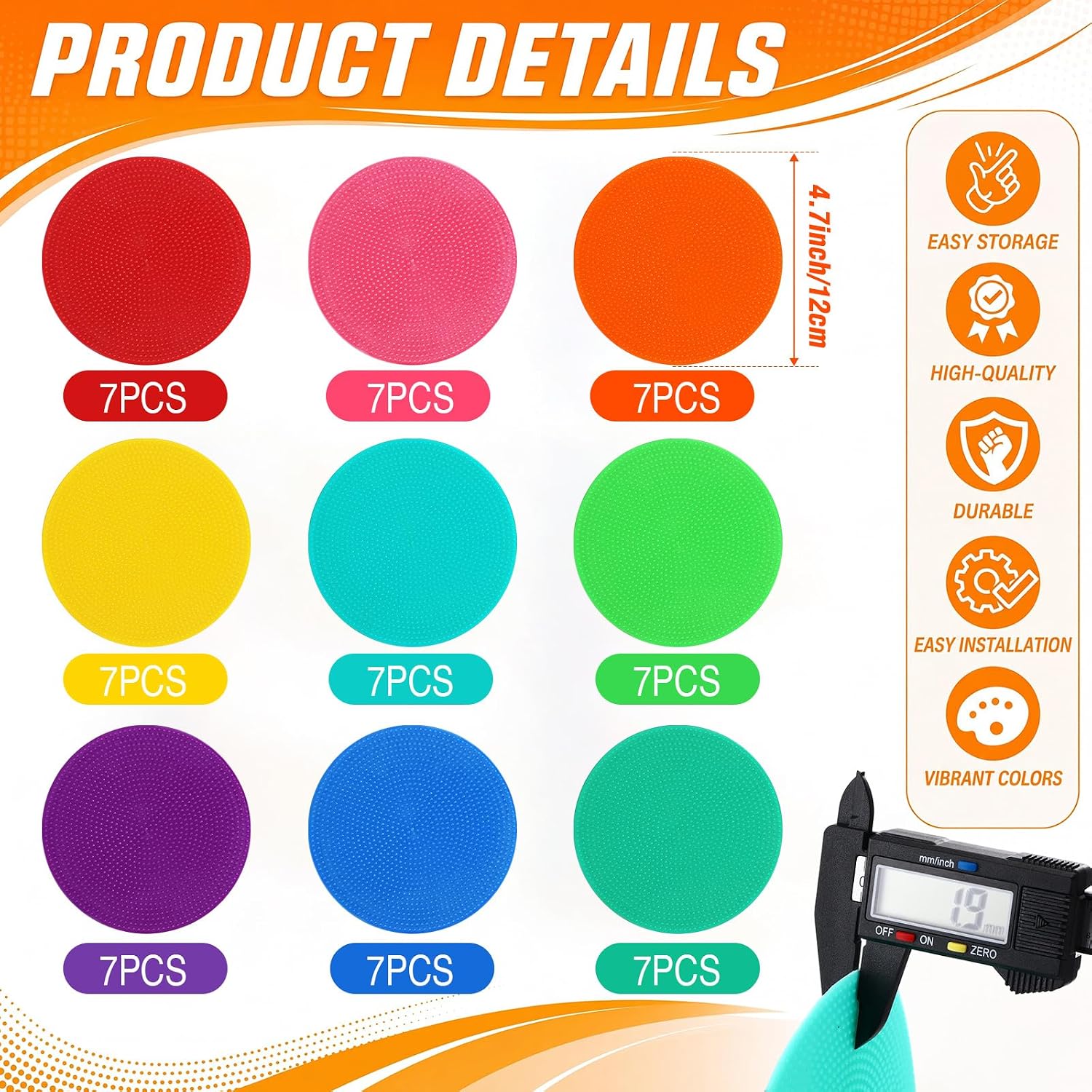Tinideya Poly Spot Markers 4.7 Inch 9 Color Non Slip Tear-Resistant | 90 Pcs Gym Floor Vinyl Poly Dots Agility Spot Markers for Soccer Basketball Speed Training Field Dance Sports Exercise - Image 2