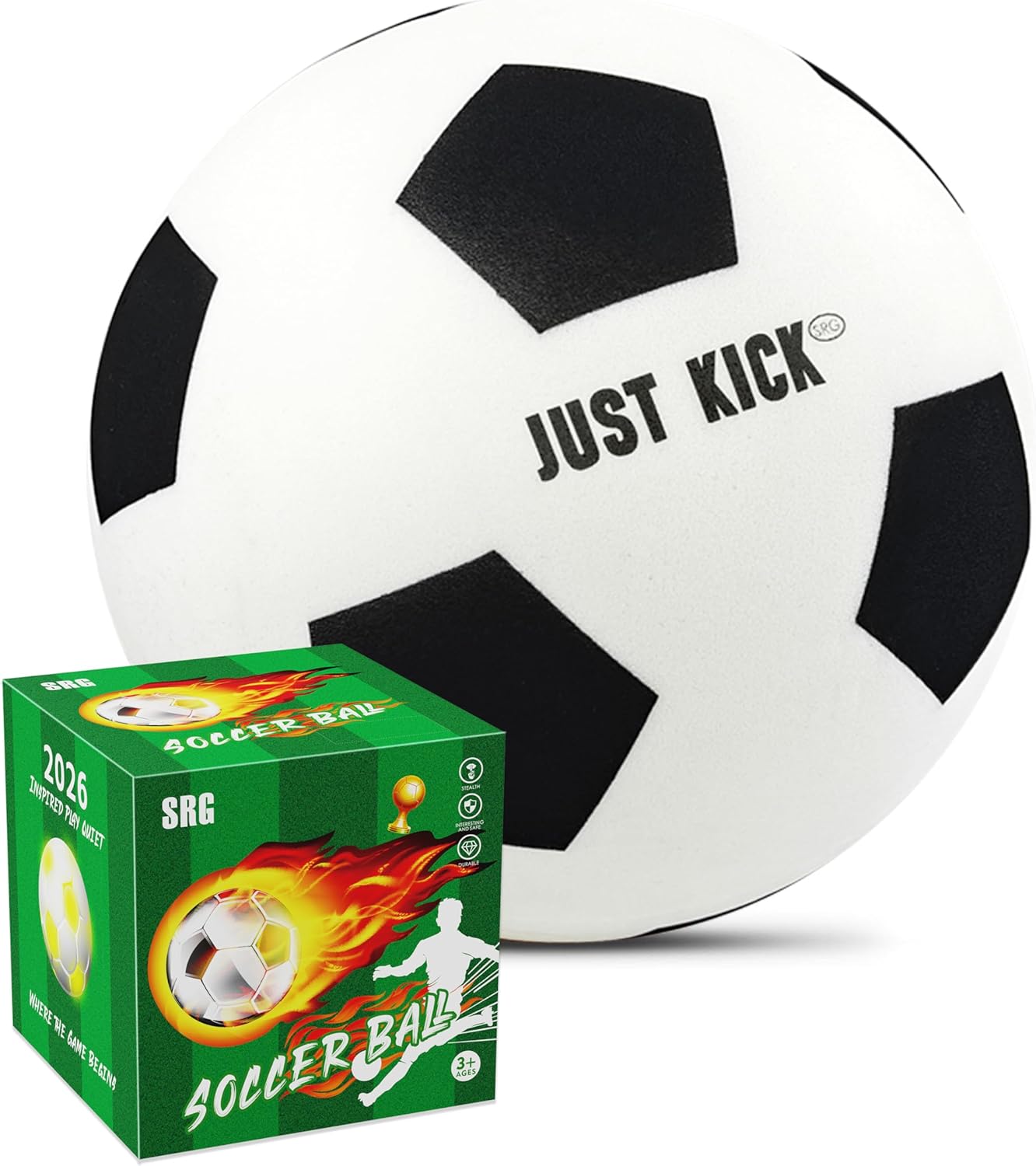 SRG Silent Foam Soccer Ball – Airless Indoor House Ball for Quiet Training, Soft Durable Foam Design, Multi-Use for Dribbling Practice, Gift for Soccer Fans, Sizes 3/5 / 7