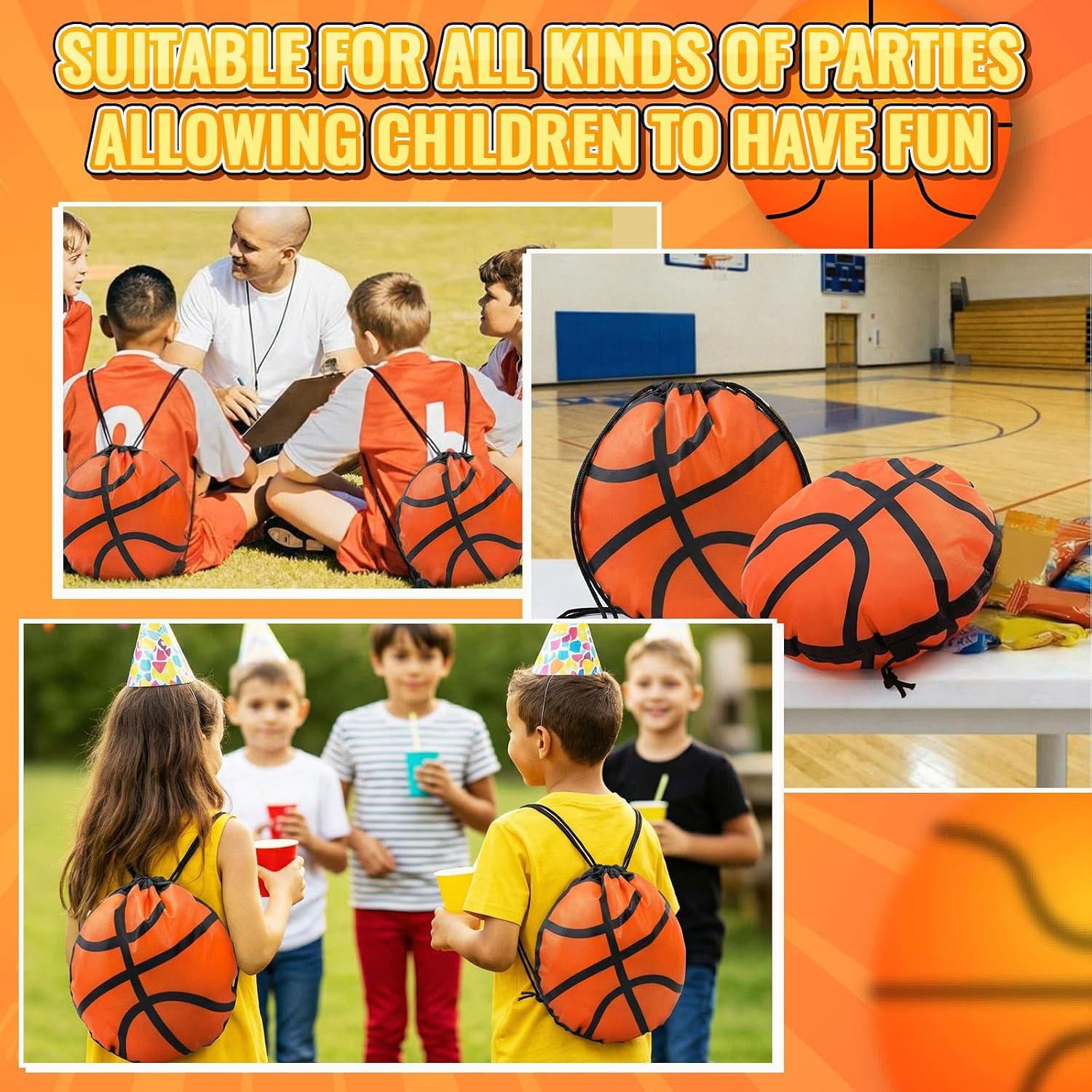 Kacctyen 12 Pcs Basketball Drawstring Bags Basketball Goodie Bags Sports Drawstring Backpack for Sports Party Favors for Girls Boys - Image 7