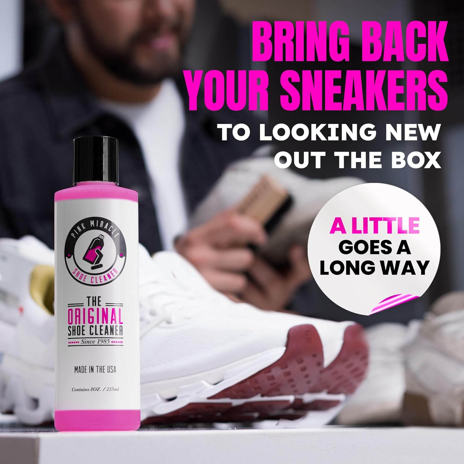 Pink Miracle Shoe Cleaner Kit with Bottle and Brush For Fabric Cleaner For Leather, Whites, Suede and Nubuck Sneakers - Image 7