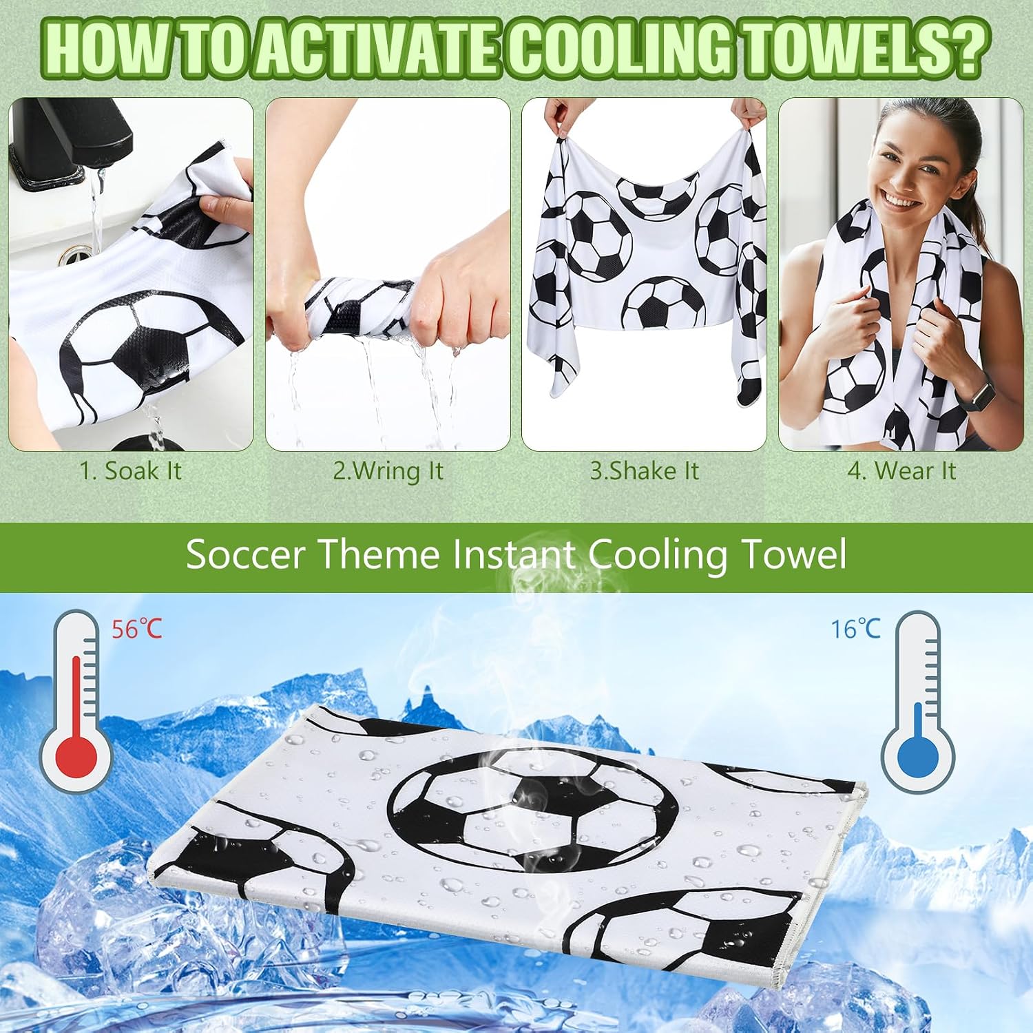 12 Pcs Cooling Towel Baseball Football Basketball Breathable Chilly Softball Soccer Ice Towel, 40"x12" Tennis Microfiber Accessories for Player(White,Soccer) - Image 3