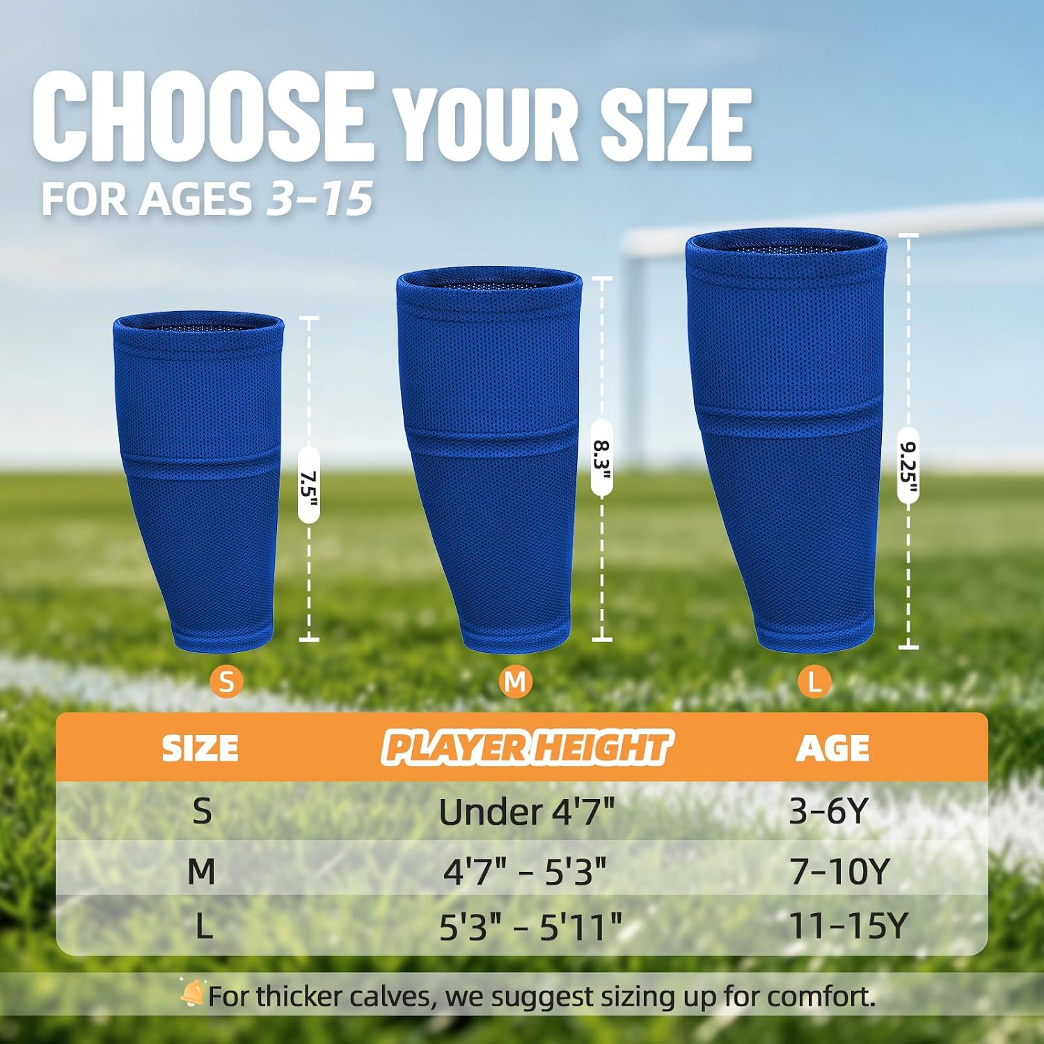 Shin Guard Sleeves 2 Pairs, Soccer Sleeves for Kids & Youth Ages 3-15 - Image 5