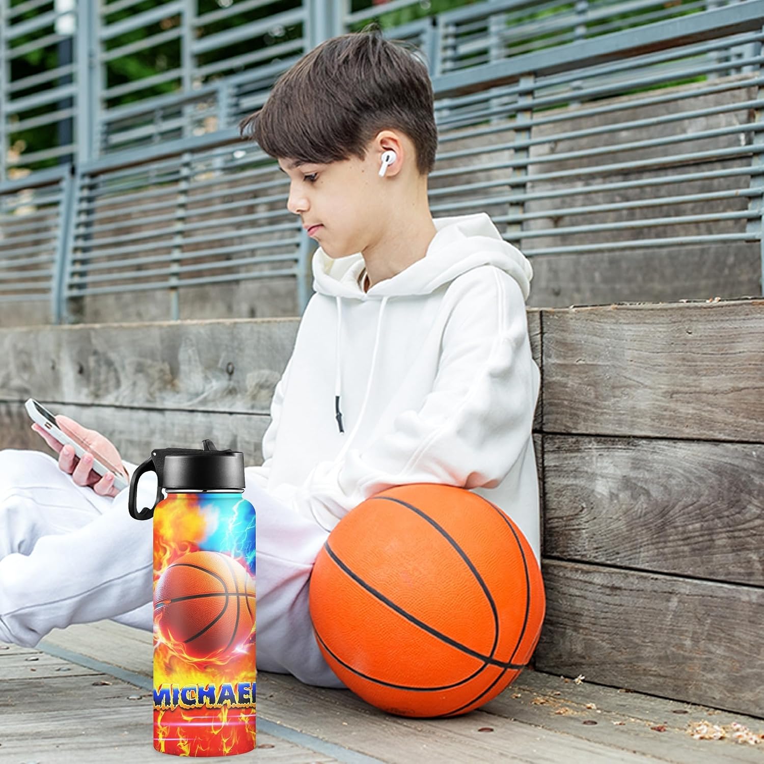 Personalized Water Bottle for Boys for School, Customized Kids Insulated Bottle with Name Picture, Stainless Steel Thermo with Straw, 18oz, Back to School Gift Basketball Soccer Baseball Pattern - Image 7