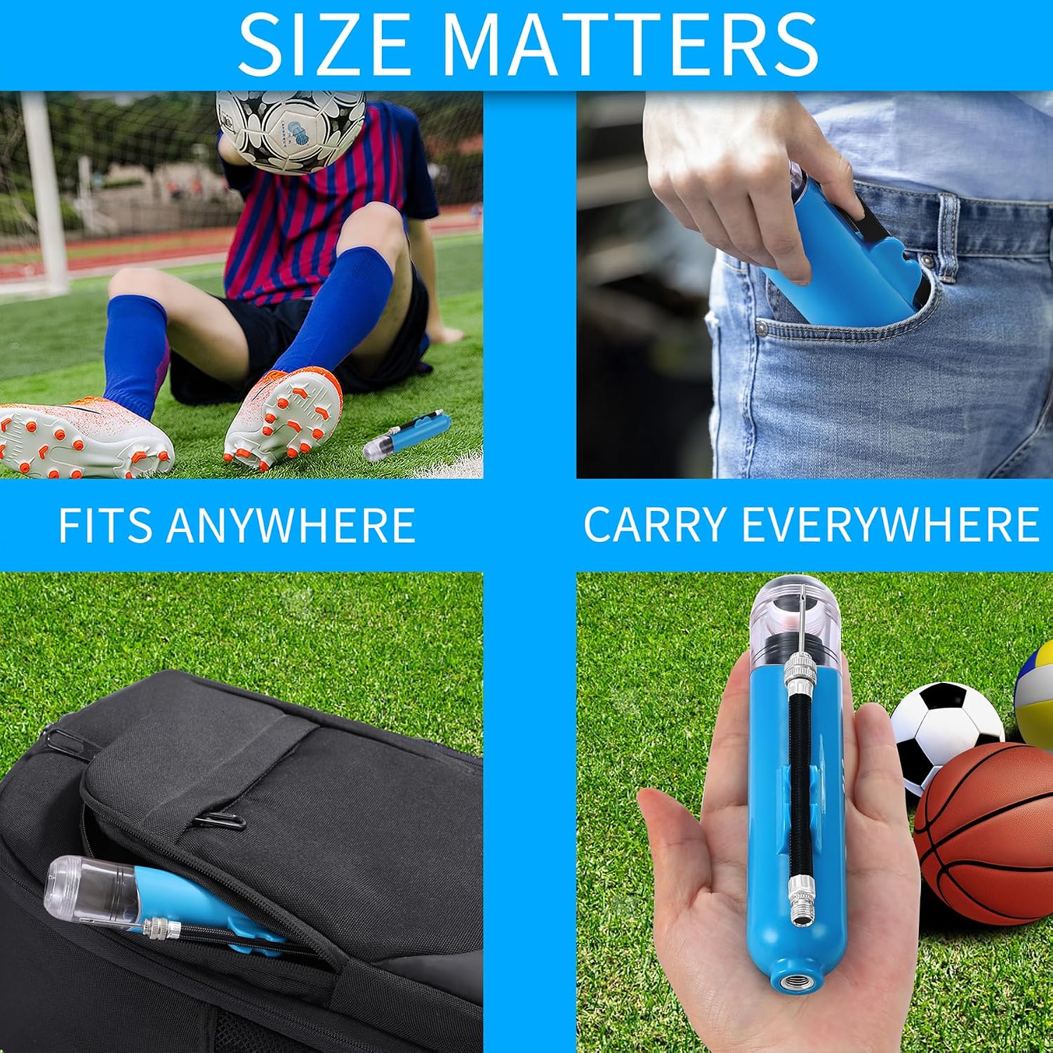 Sports Ball Pump Kit - Portable Air Pump Two-Way Dual Action Inflatable Perfect for Basketballs, Soccer Balls and More - Professional Hand Pump Kit with Needles and Flexible Hose - Image 3