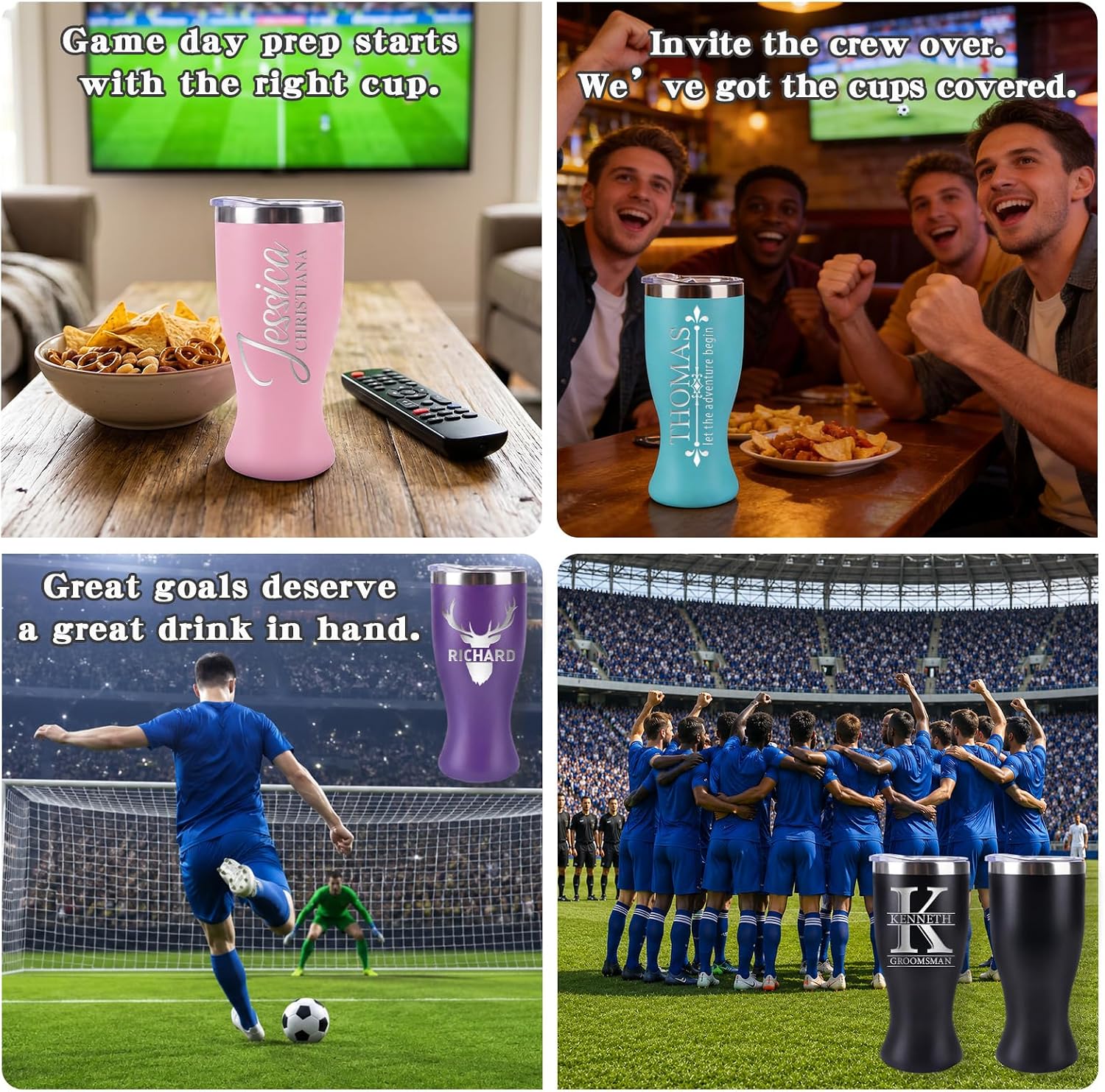 Personalized Insulated Coffee Tumbler with Text Name Team Number, 16oz Engraved Stainless Steel Soccer Fan Tumbler, Customized Birthday Beer & Spirits Gift for Men, Dad, Drinking Mug for Game Day - Image 3