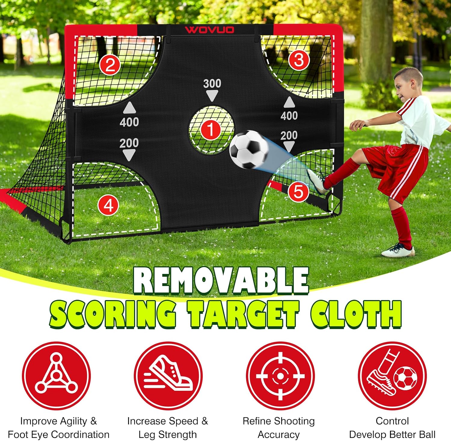 Kids Soccer Goals for Backyard Set of 2, 6x4 ft Portable Toddler Soccer Goal Training Equipment with Soccer Target, Ball, Cones, Soccer Net for Kids Age 3-5 6-8 8-12 10-12-14 Outdoor Sports Games Gift - Image 4