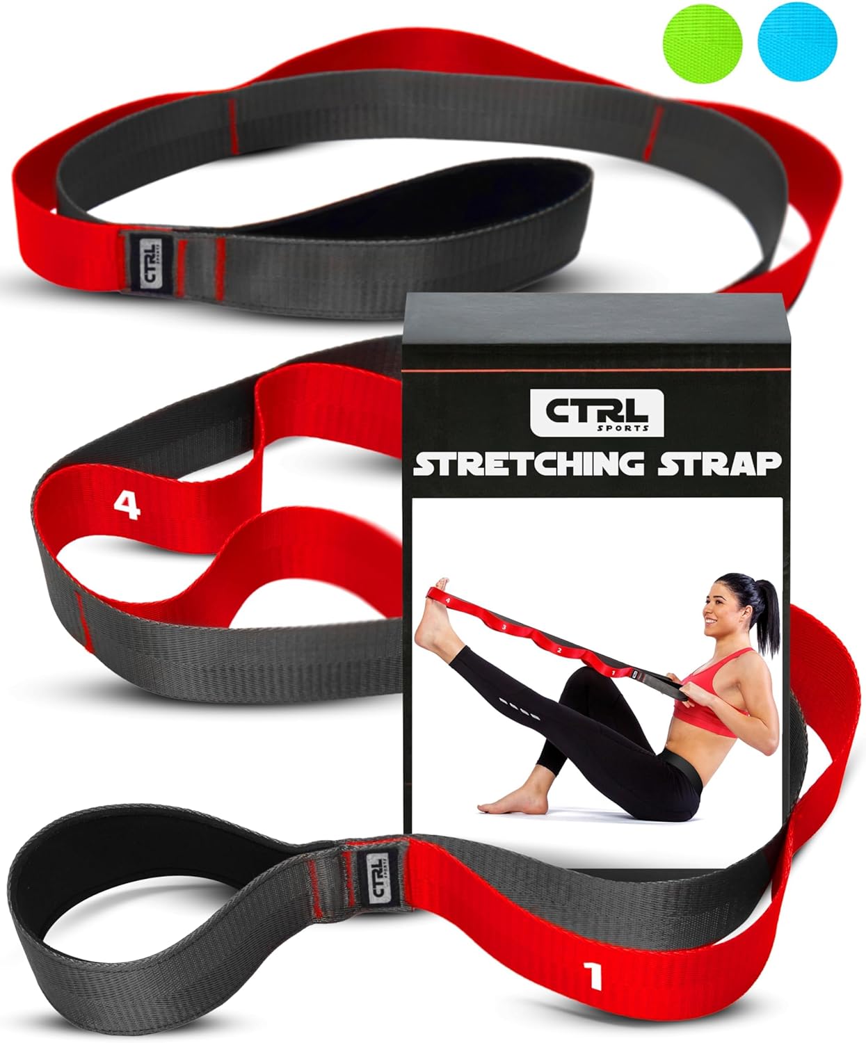 Stretching Strap with Loops, Non Elastic Stretch Band for Physical Therapy | Video Exercises Included - Yoga Strap for Stretching Equipment and Flexibility