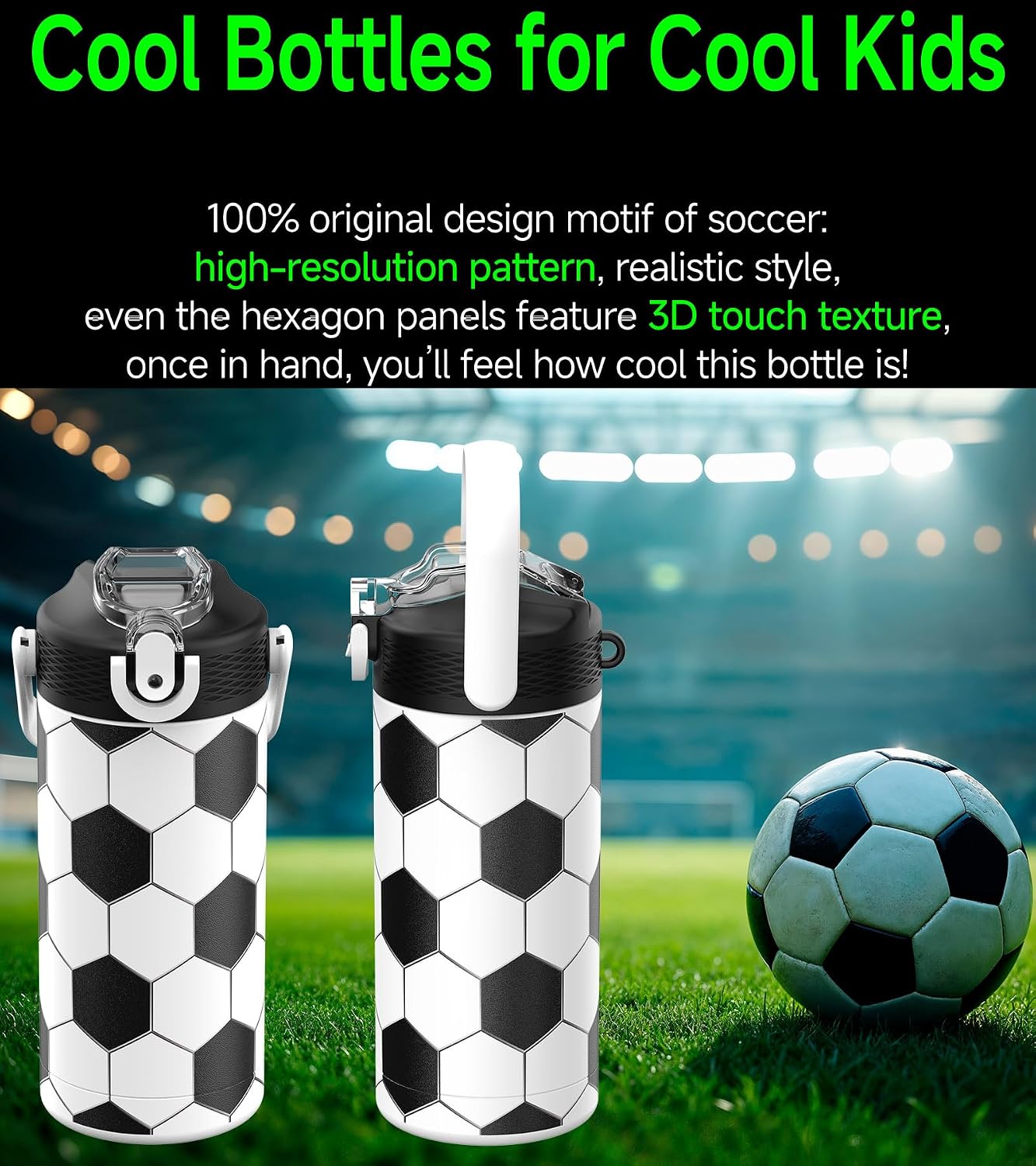MYFOREST 14oz/400ml Insulated Kids Water Bottle, Odor-free Liner, 3D Touch | No Plastic Taste, Surgical Steel - No Chemical Leaching, Name Spot, Soft Sipper, Gift for Sports Fan, Soccer - Image 2