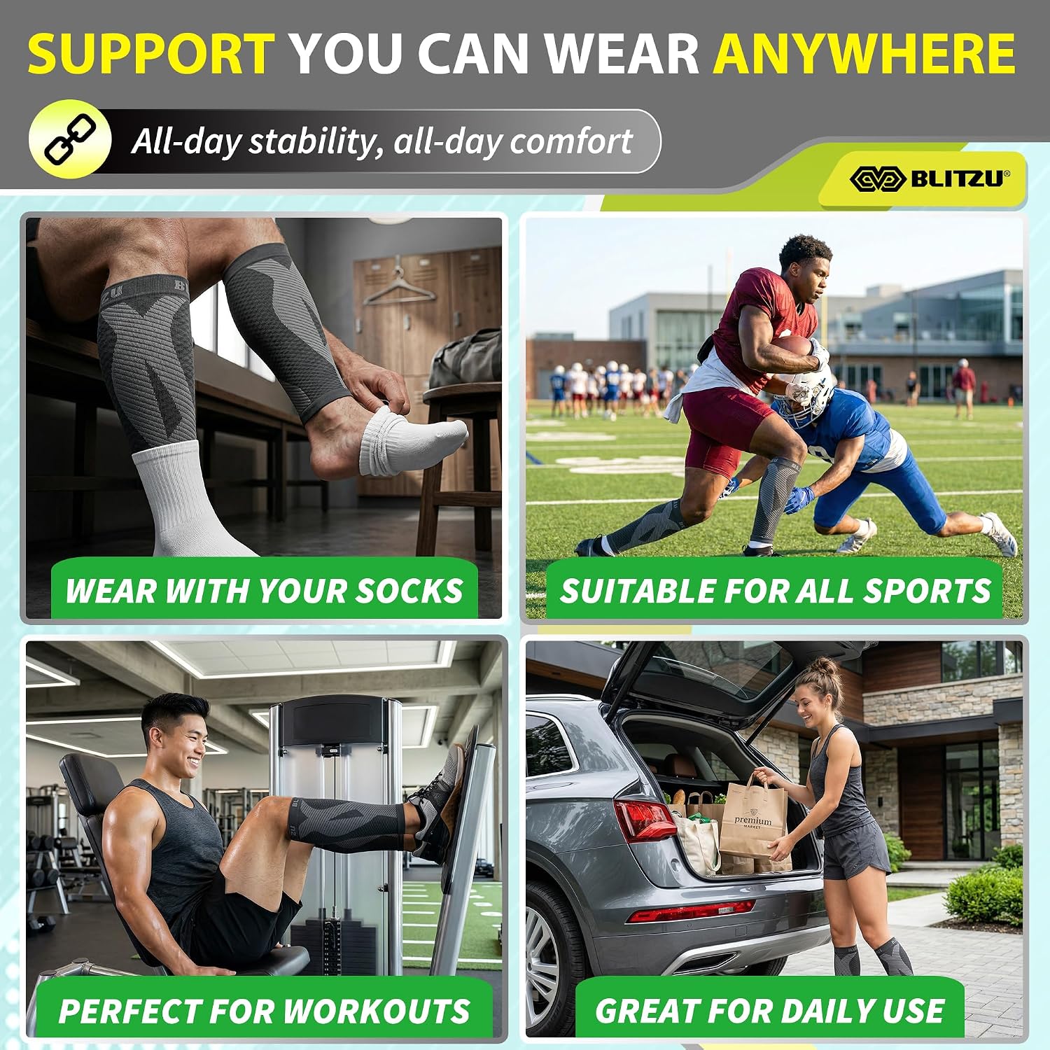 BLITZU Calf Compression Sleeves, Footless Compression Socks for Men & Women | Leg Support Brace, Shin Splint Pain Relief, Reduce Varicose Vein Swelling, Muscle Recovery, Running, Nursing, Fitness, Travel - Image 7