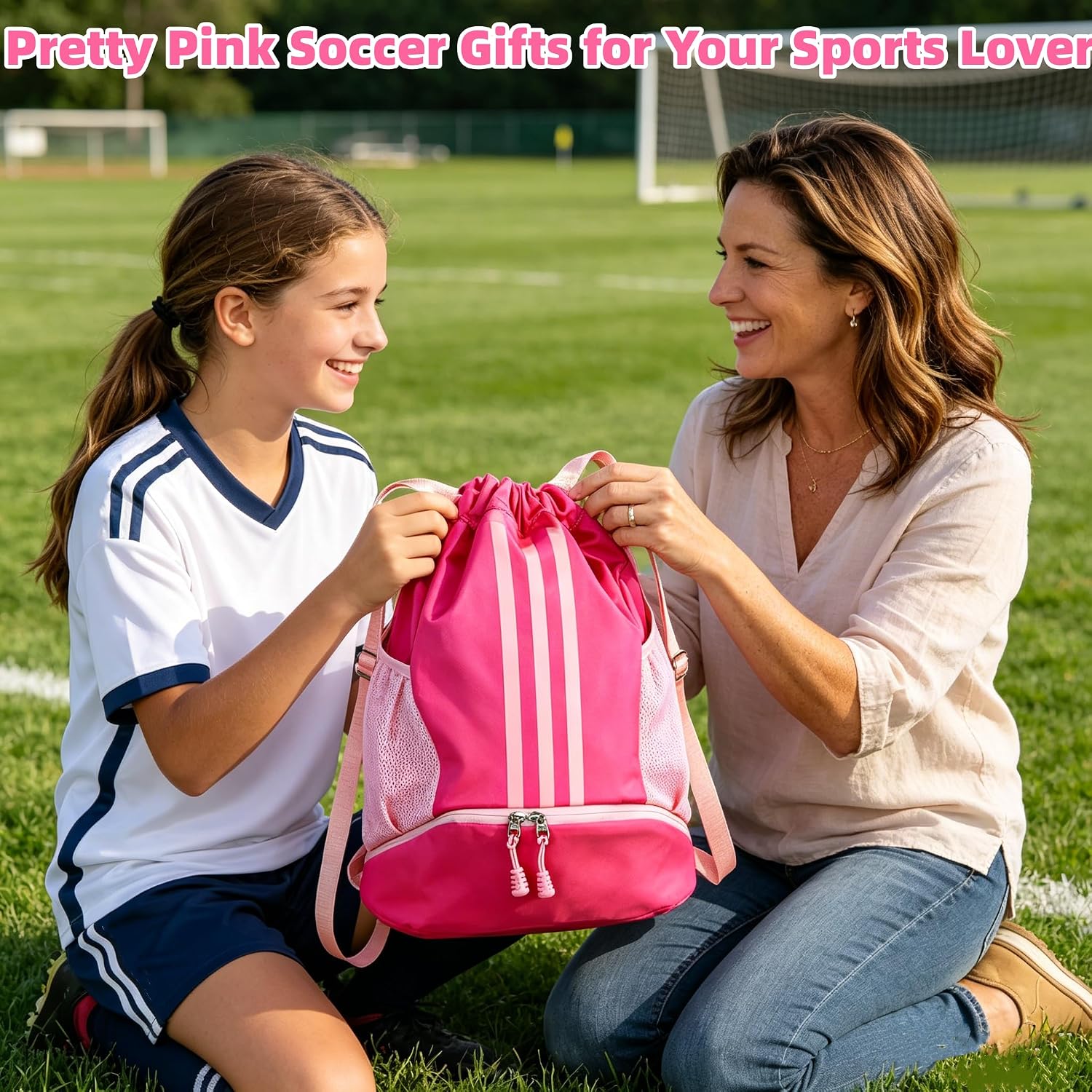 Soccer Bag, Youth Drawstring Backpack for Volleyball Basketball Sports | with 1 Shoes Compartment 1 Wet&Dry Pocket 2 Side Mesh Pockets 2 Zipper Pockets Bag for Gym Training Swimming Back to School - Image 3