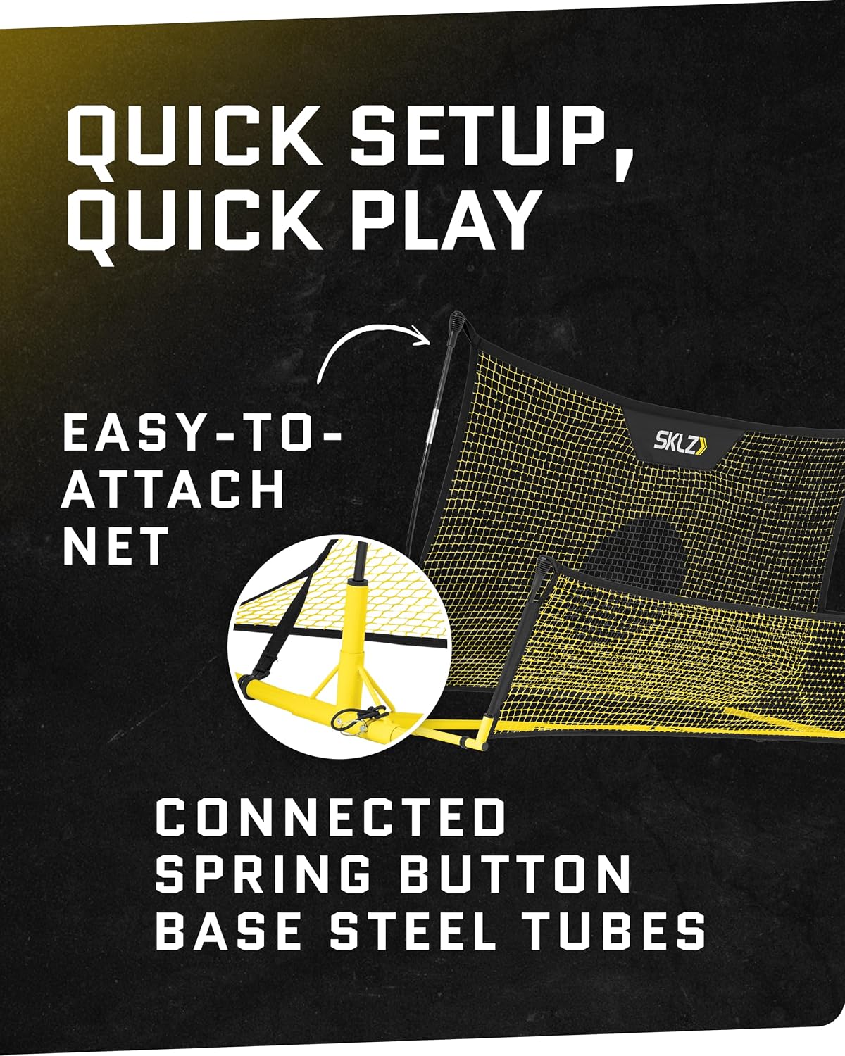 SKLZ Quickster Soccer Trainer - Dual-Sided Rebounder for Solo Passing, Receiving, Trapping Practice - Large & Small Rebound Net - Weather Resistant - Adjustable Frame, Metal Stakes & Carry Bag - Image 8