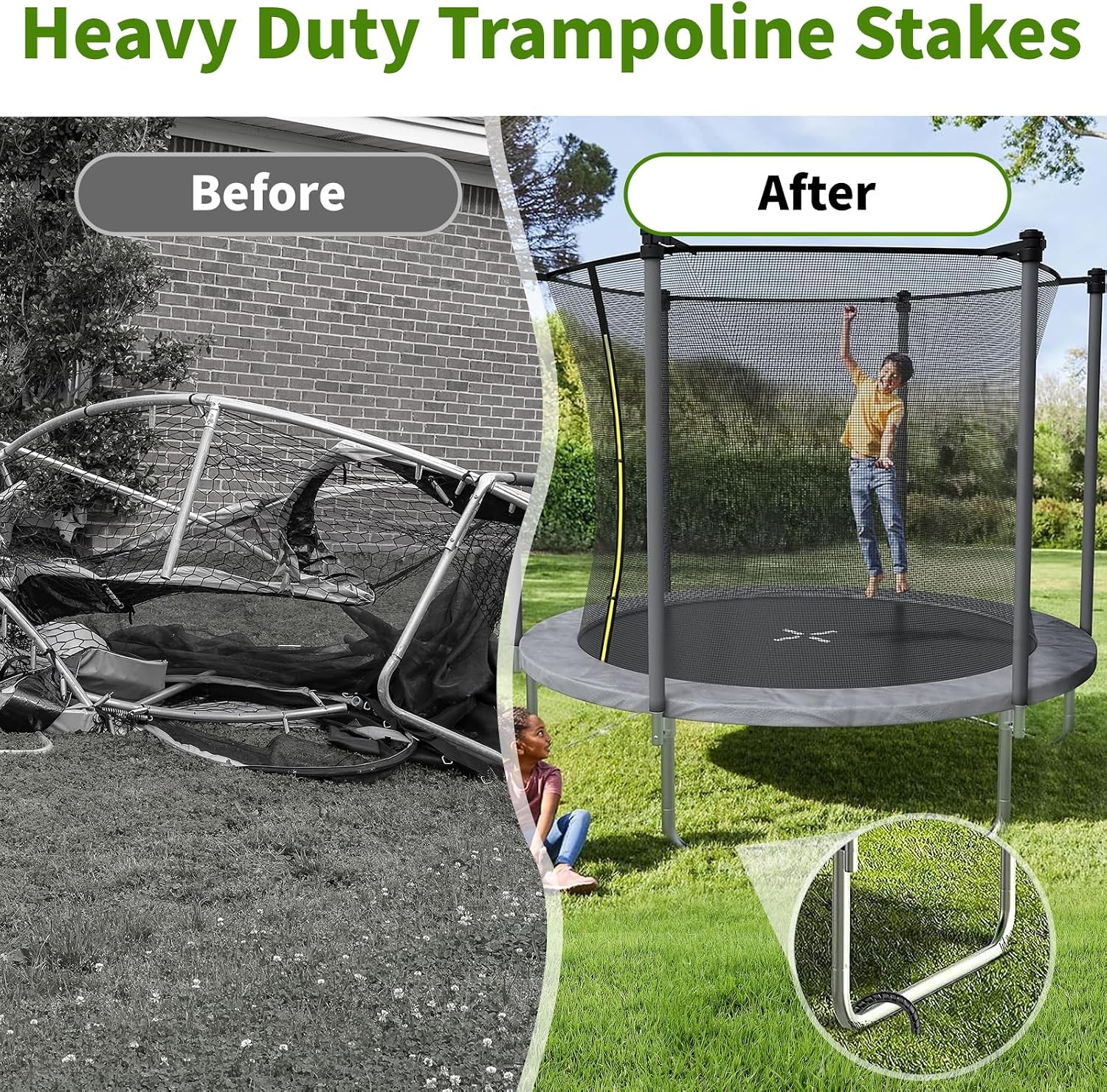 12 Inches Trampoline Wind Stakes, Heavy Duty U Stakes for Ground, 8-Pack Trampoline Tie Down Anchor Kit for Swing Set and Soccer Goal Galvanized Steel Anchors Black - Image 5