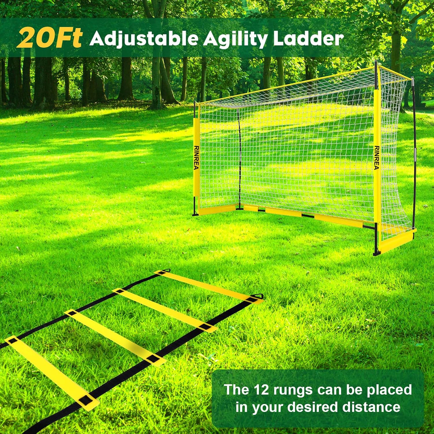 Portable Soccer Goal, Soccer Nets for Backyard with Agility Ladder | 12x6FT/14x7FT, Quick Setup & Disassemble, Stability & Durability, Team & Goalie Training, Carry Bag, Ground Nails - Image 4