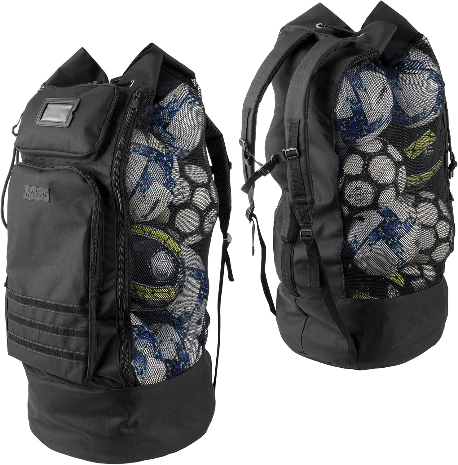 XL Mesh Ball Bag with Backpack Straps & 2 Zippered Front Pockets | Heavy Duty Ball Storage for Coaches, Holds 13+ Soccer Balls with Backpack Carry for Team Sports, Practice & Training Gear