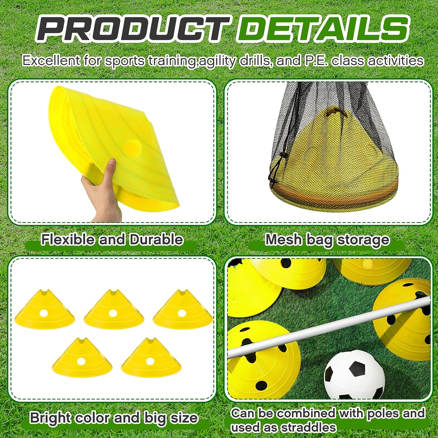 Jumbo Disc Cones Jumbo Soccer Cones with Mesh Bag Giant Large Agility for Soccer Training Adult Sports - Image 3